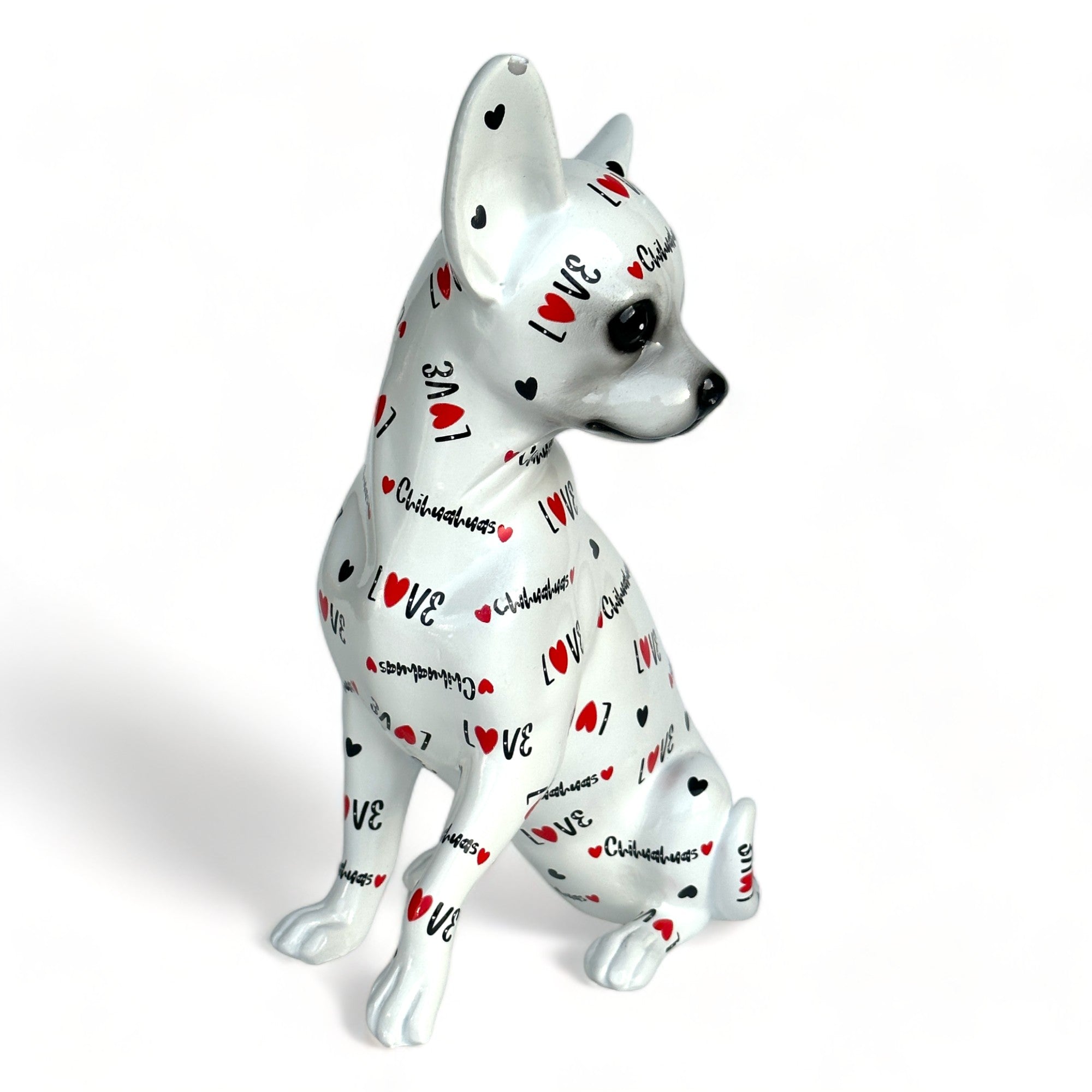 LOVE DOGS Chihuahua figurine, Love Chihuahuas text & hearts design, 25cm