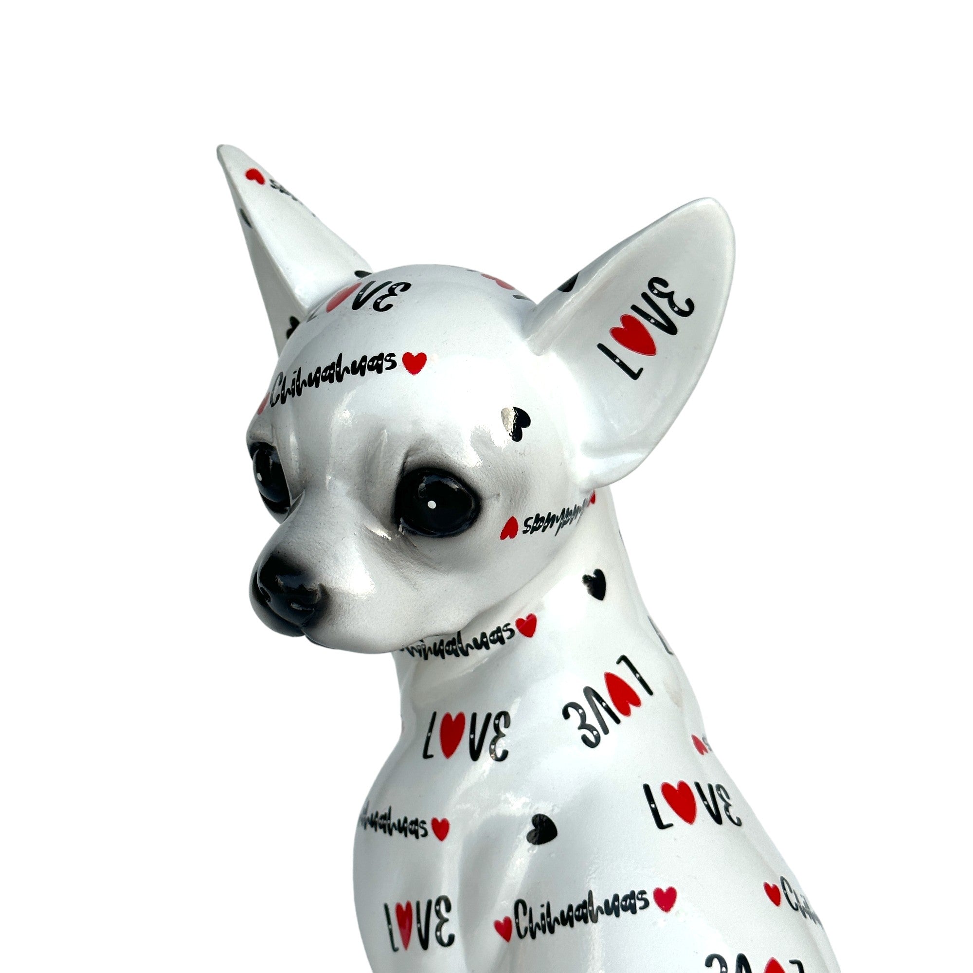 LOVE DOGS Chihuahua figurine, Love Chihuahuas text & hearts design, 25cm