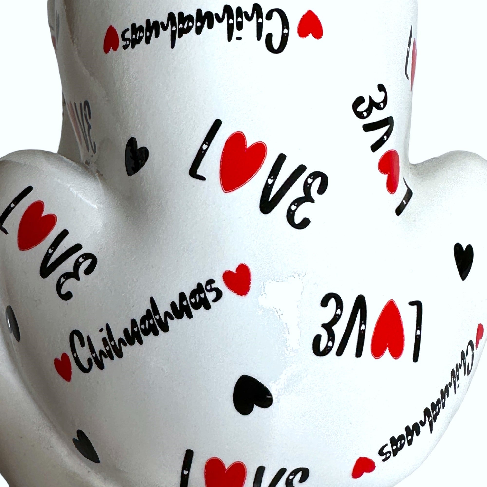 LOVE DOGS Chihuahua figurine, Love Chihuahuas text & hearts design, 25cm