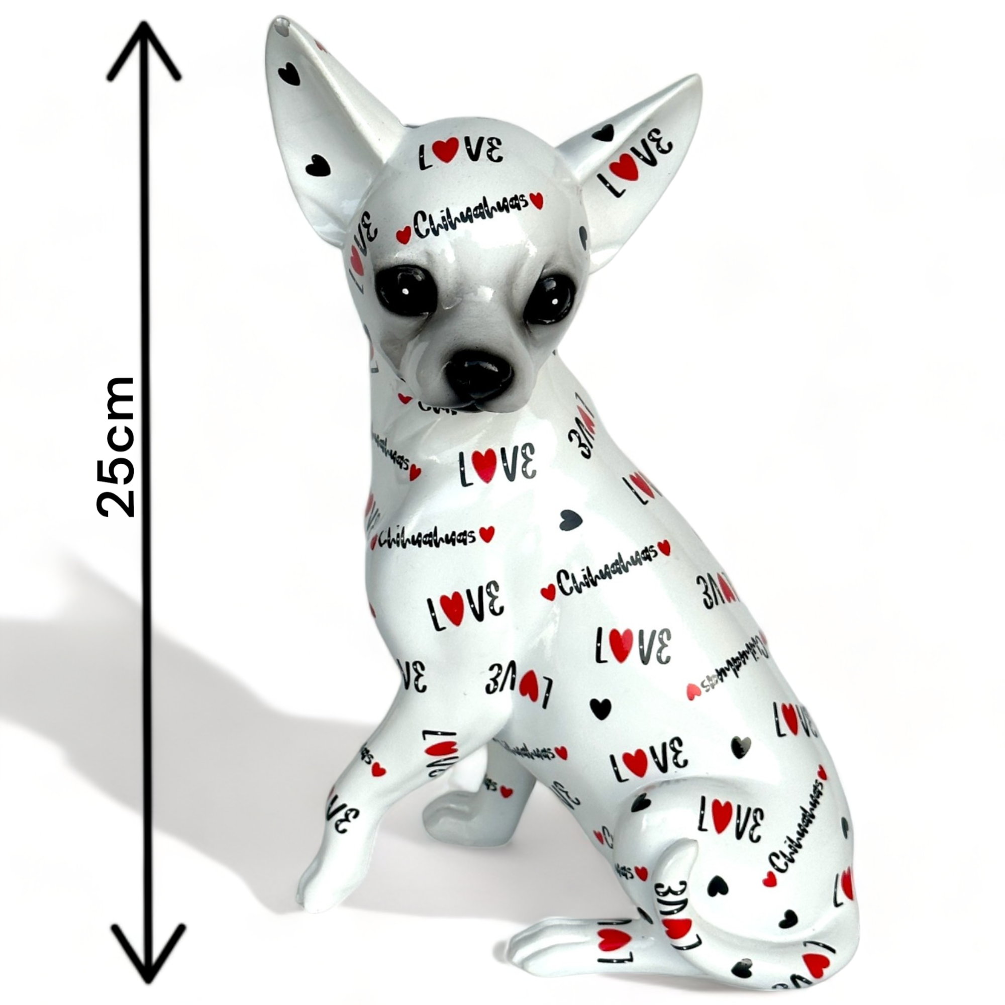 LOVE DOGS Chihuahua figurine, Love Chihuahuas text & hearts design, 25cm
