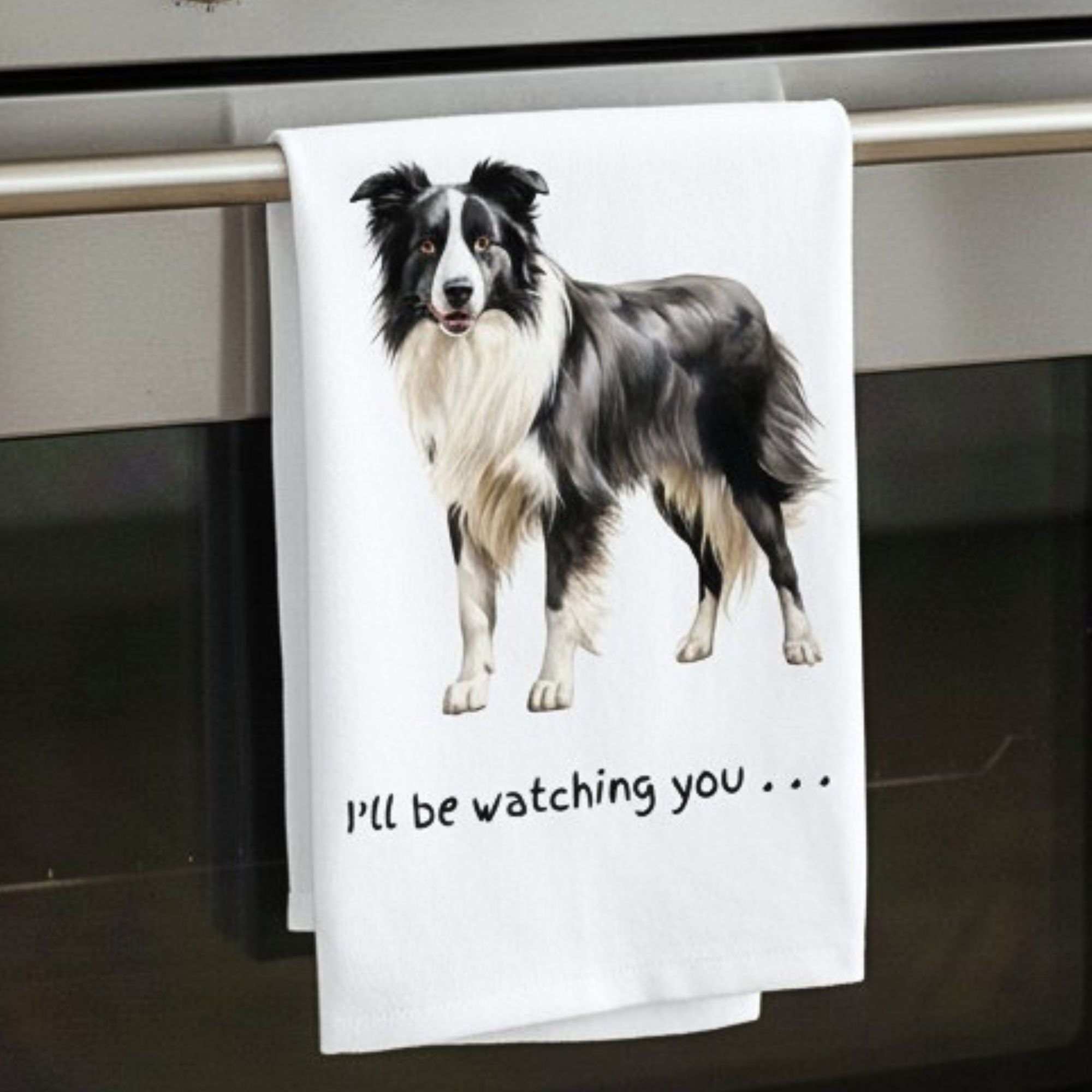 Dog Breed Tea Towel With 'Watching You' Funny Wording (Border Collie)