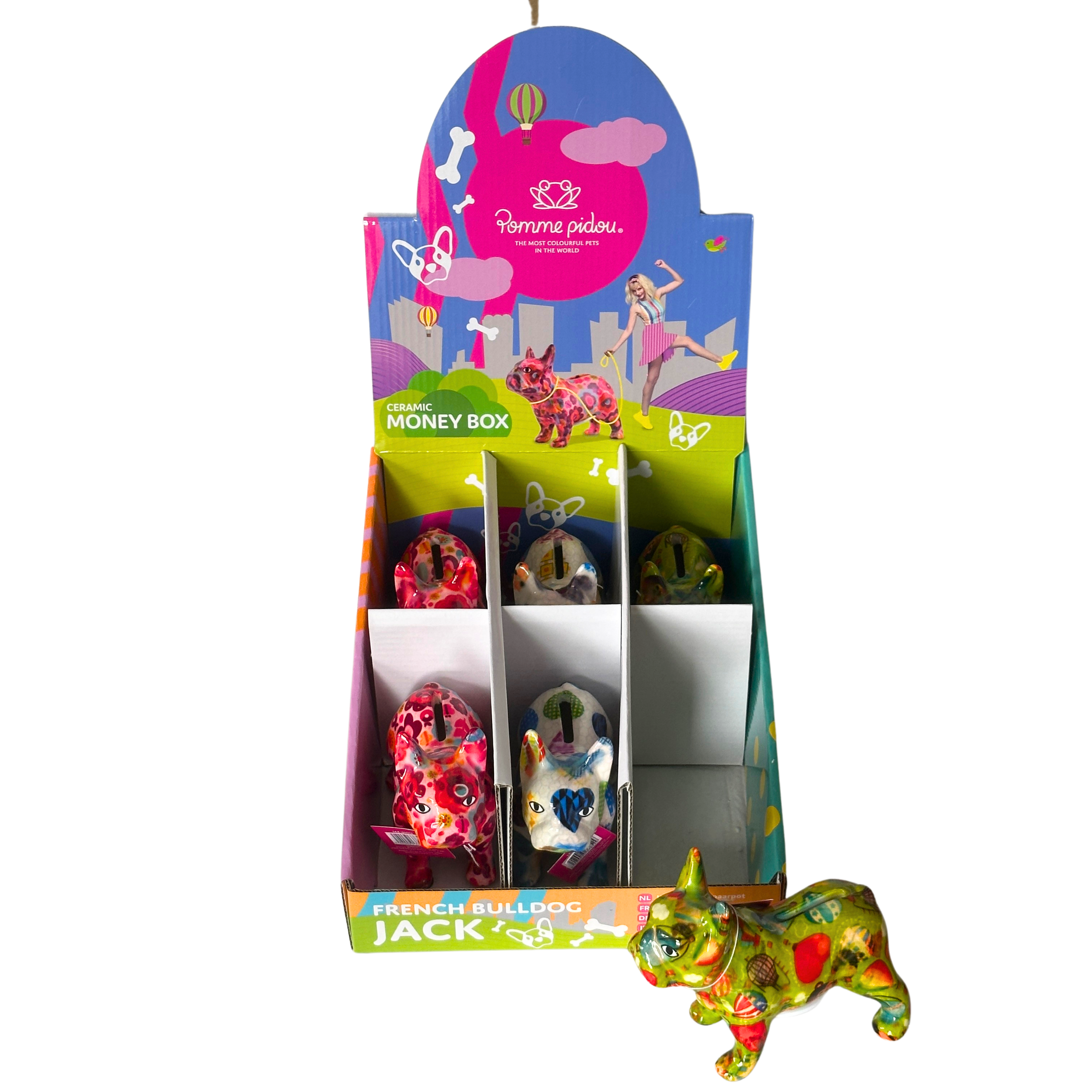 Pomme Pidou mini 'Jack' ceramic French Bulldog shaped Money Box (6 PACK IN DISPLAY BOX)