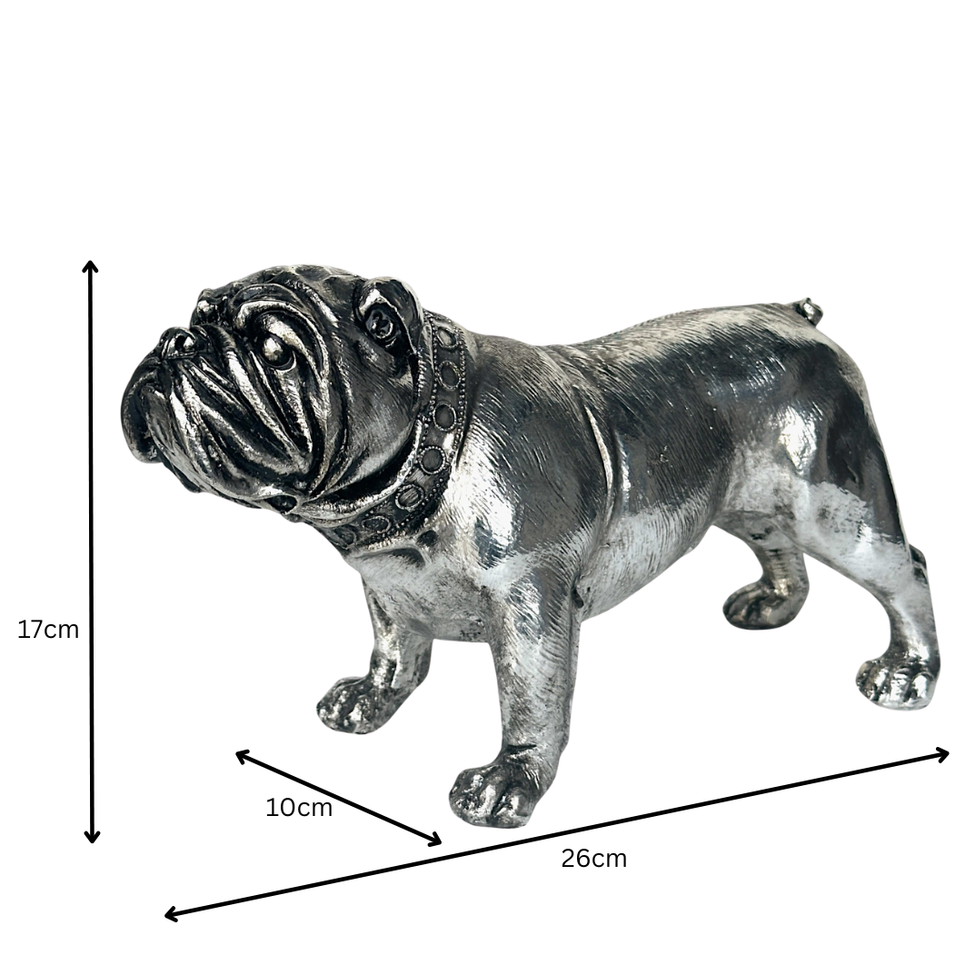 Large 26cm Silver Bulldog Figurine, gift boxed