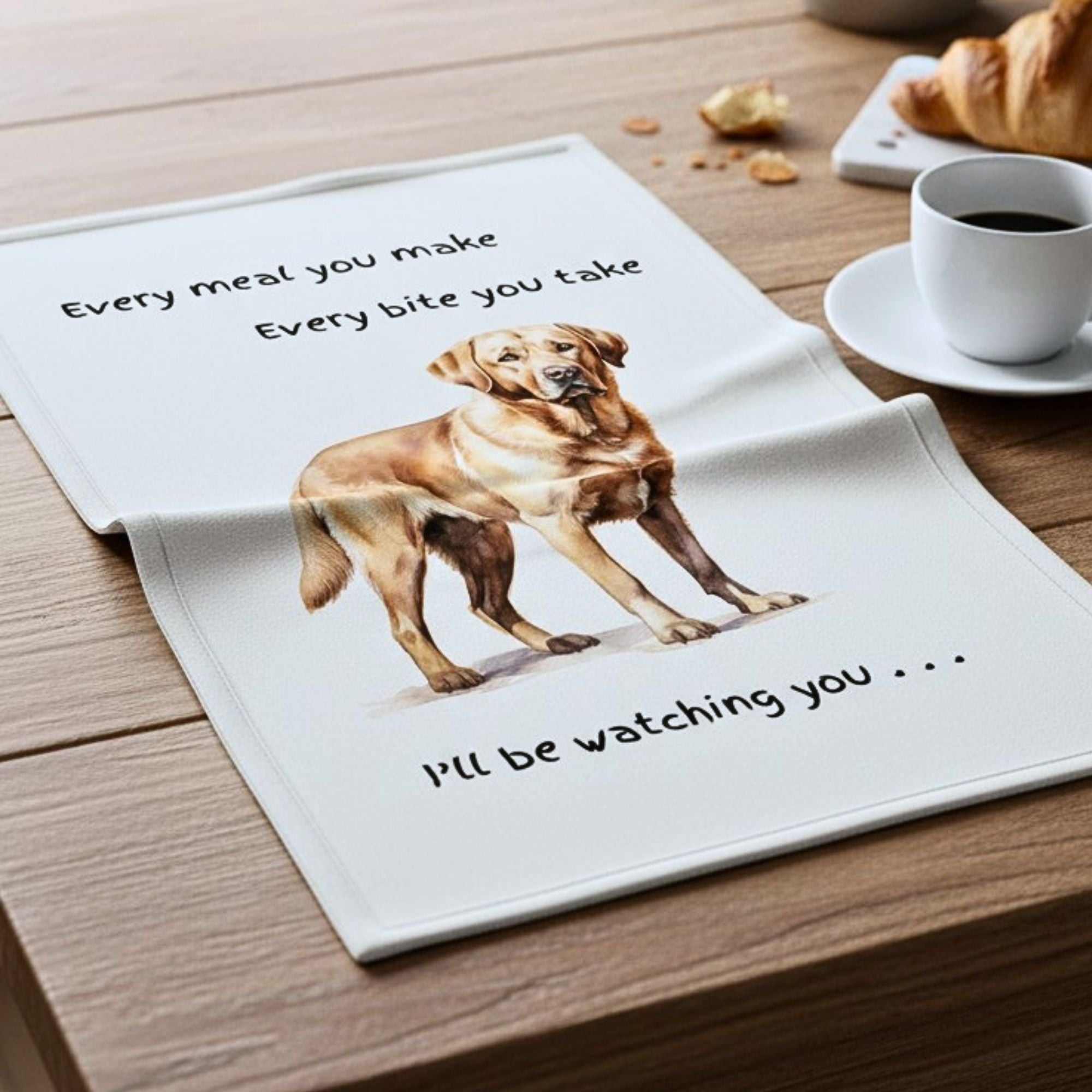Dog Breed Tea Towel With 'Watching You' Funny Wording (Golden Labrador)