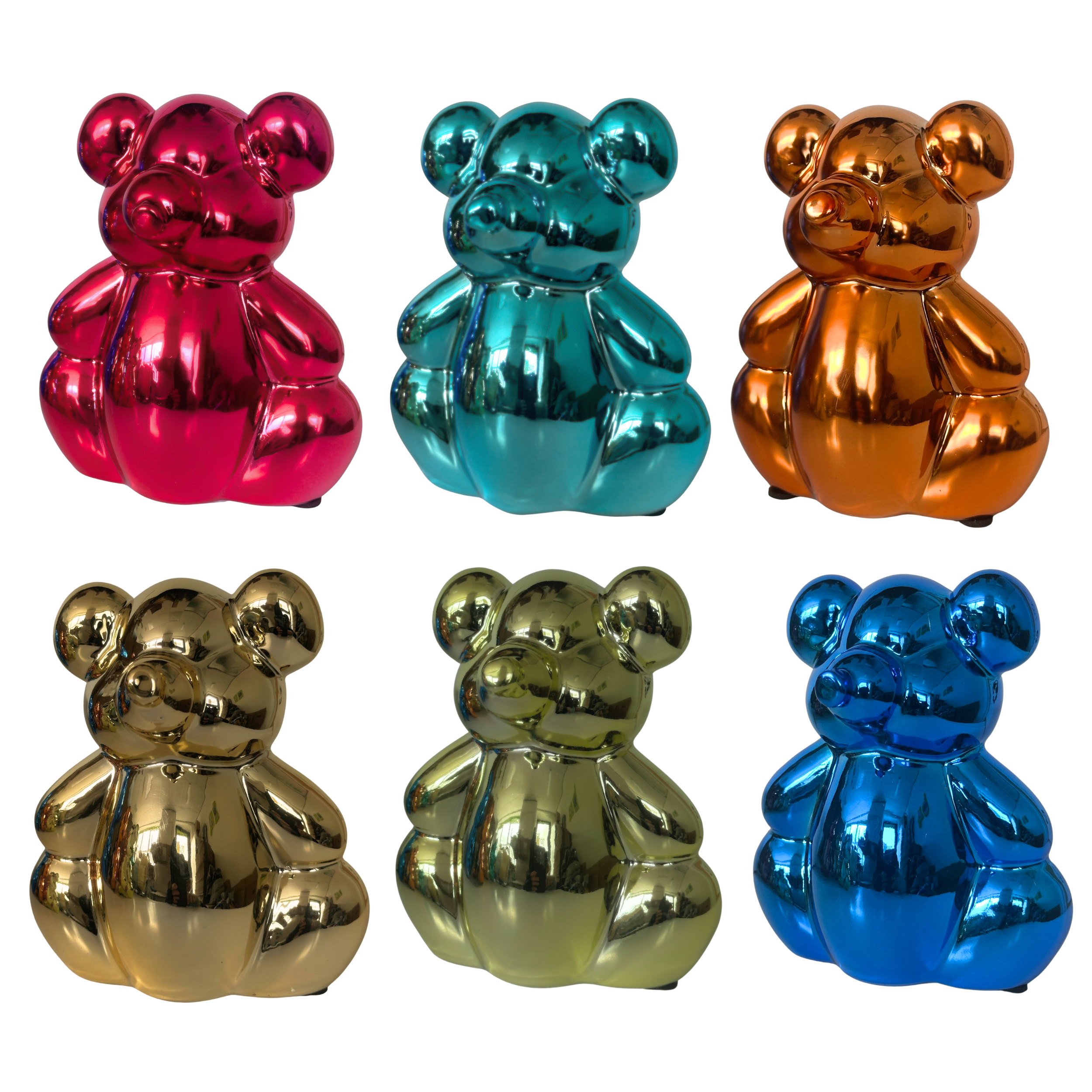 Pomme Pidou 'Waldo' Folly Fiesta mirror finish ceramic Teddy Bear shaped Money Box (Small) (6 PACK, ASSORTED)
