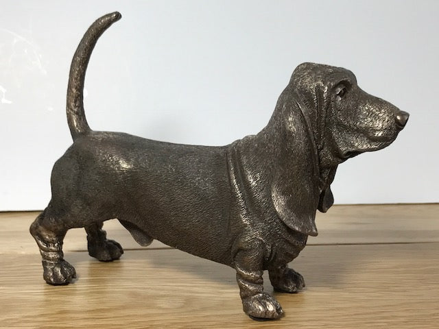 Basset Hound figurine in cold cast bronze, gift boxed