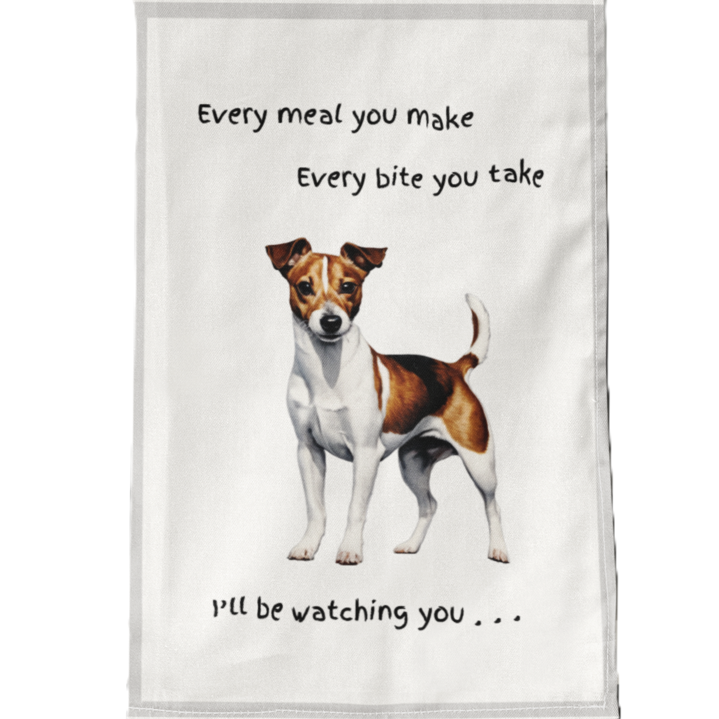 'Love Dogs' Dog Breed Tea Towel With 'Watching you' funny wording (Jack Russell Terrier)