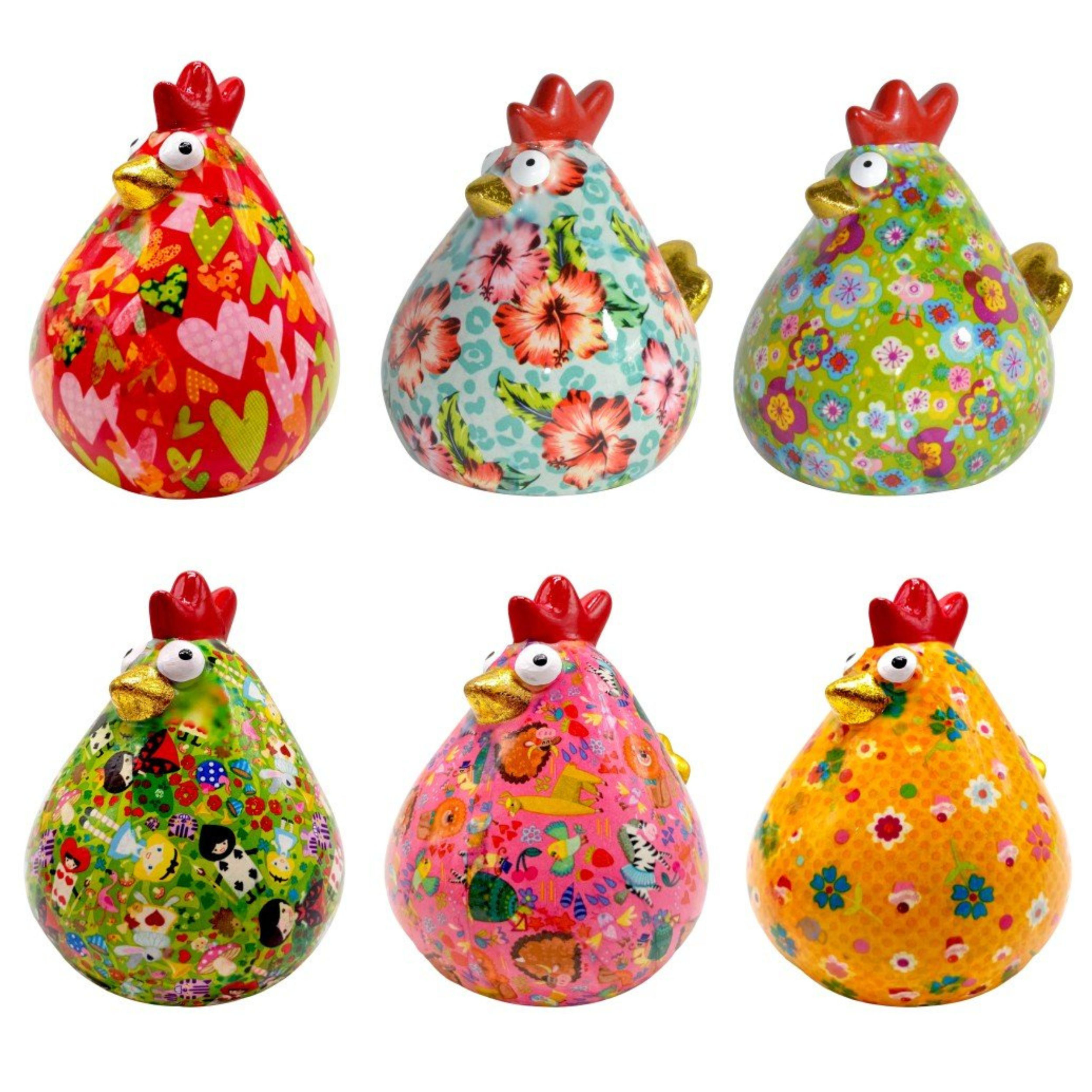 Pomme Pidou 'Matilda' bright coloured Chicken shaped ceramic Money Box (6 PACK, ASSORTED)