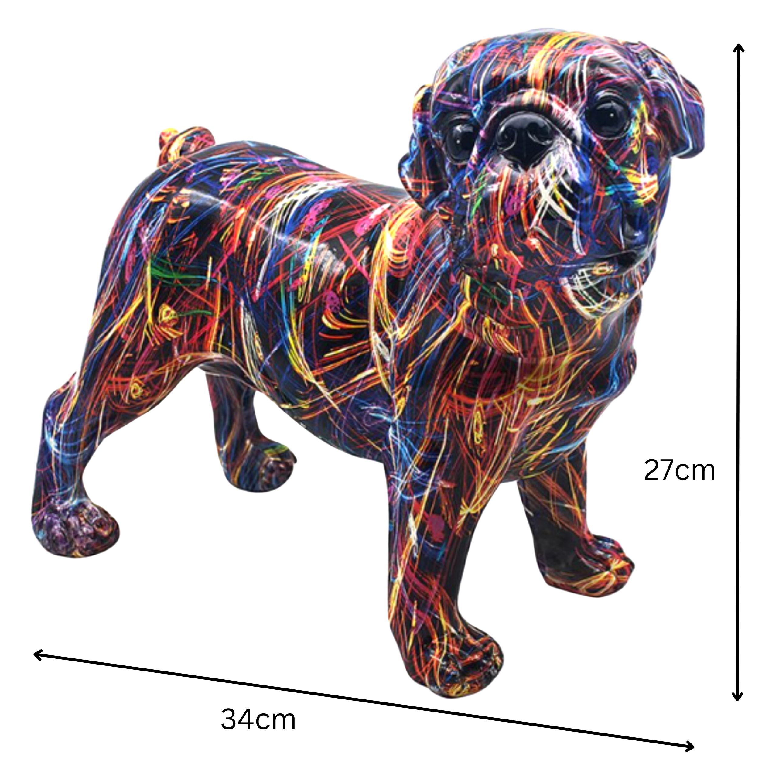 XL (34cm) Supernova Pug ornament bright coloured home decor figurine
