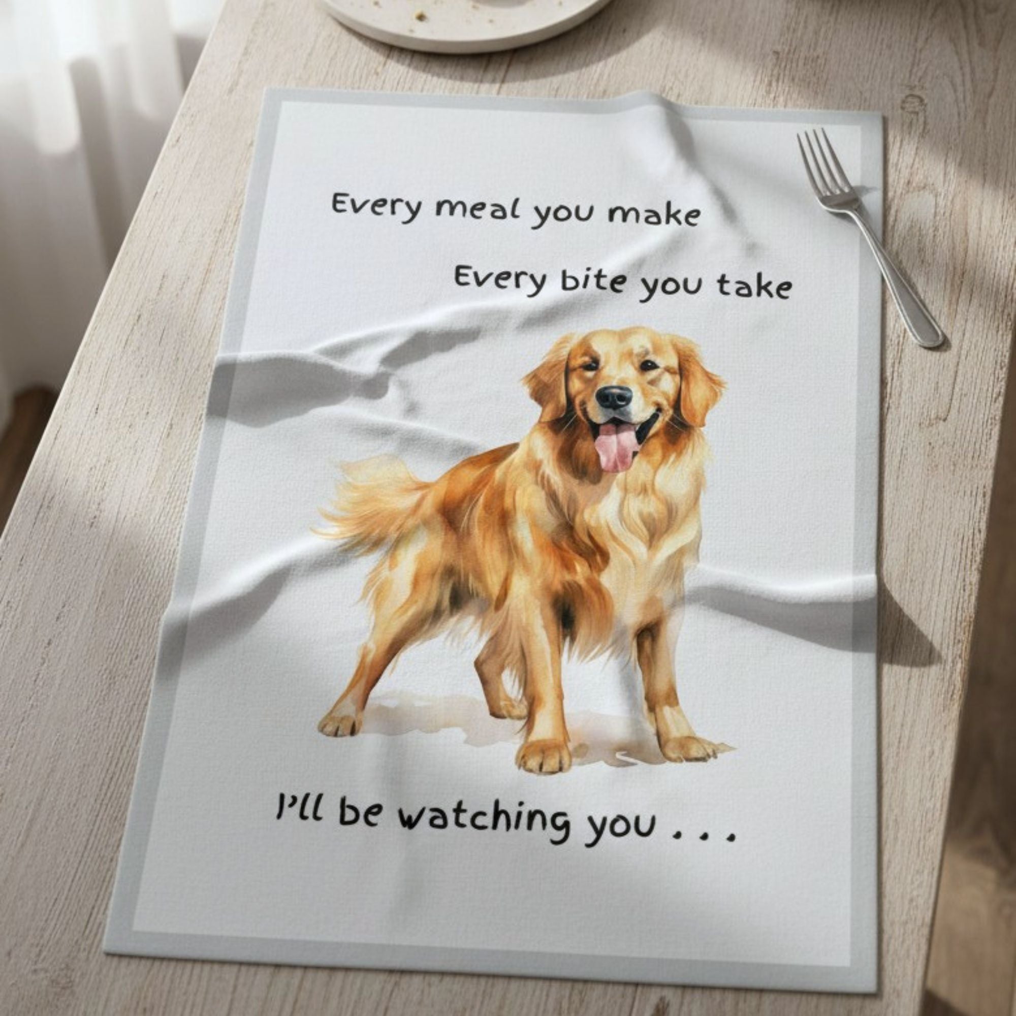 Dog Breed Tea Towel With 'Watching you' funny wording (Retriever)