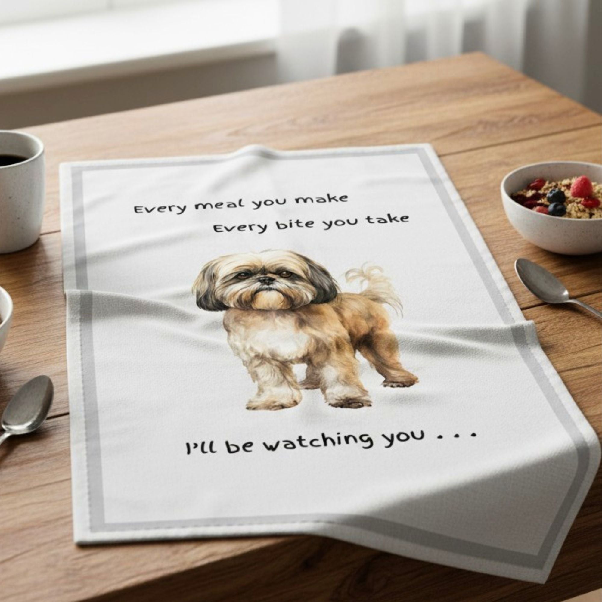 Dog Breed Tea Towel With 'Watching You' Funny Wording (Shih Tzu)