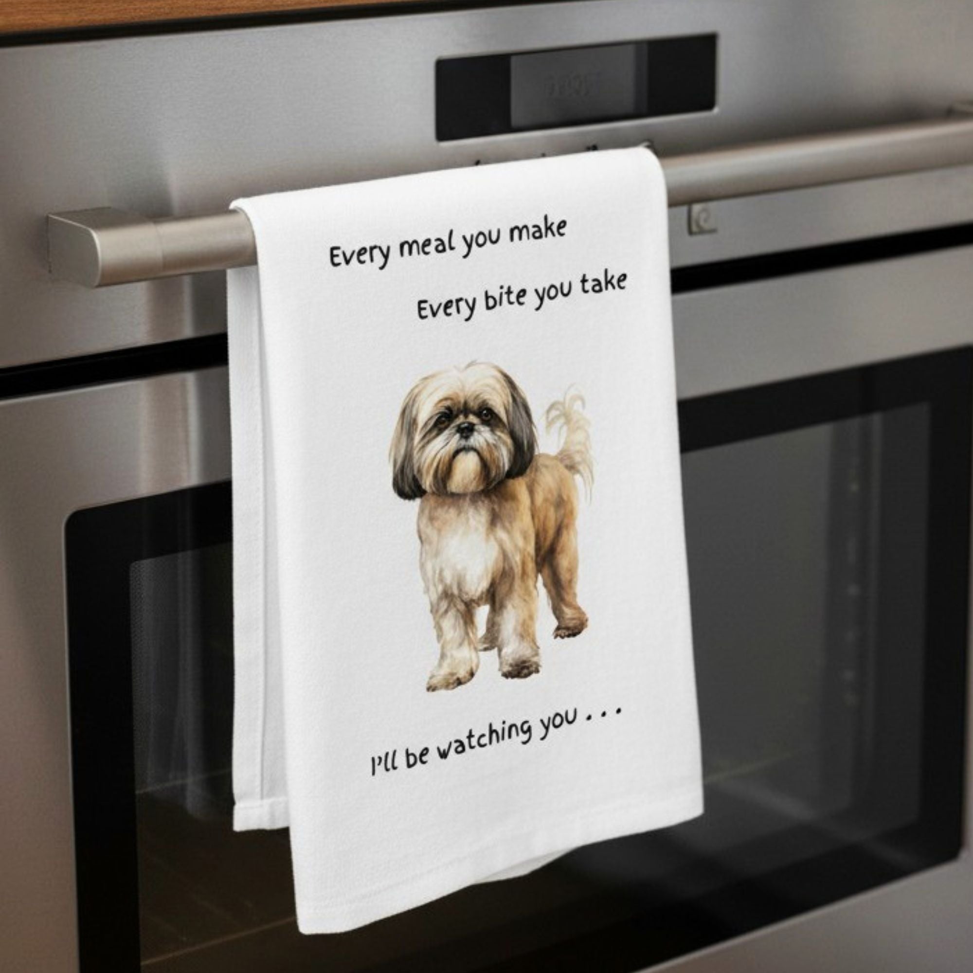 Dog Breed Tea Towel With 'Watching You' Funny Wording (Shih Tzu)