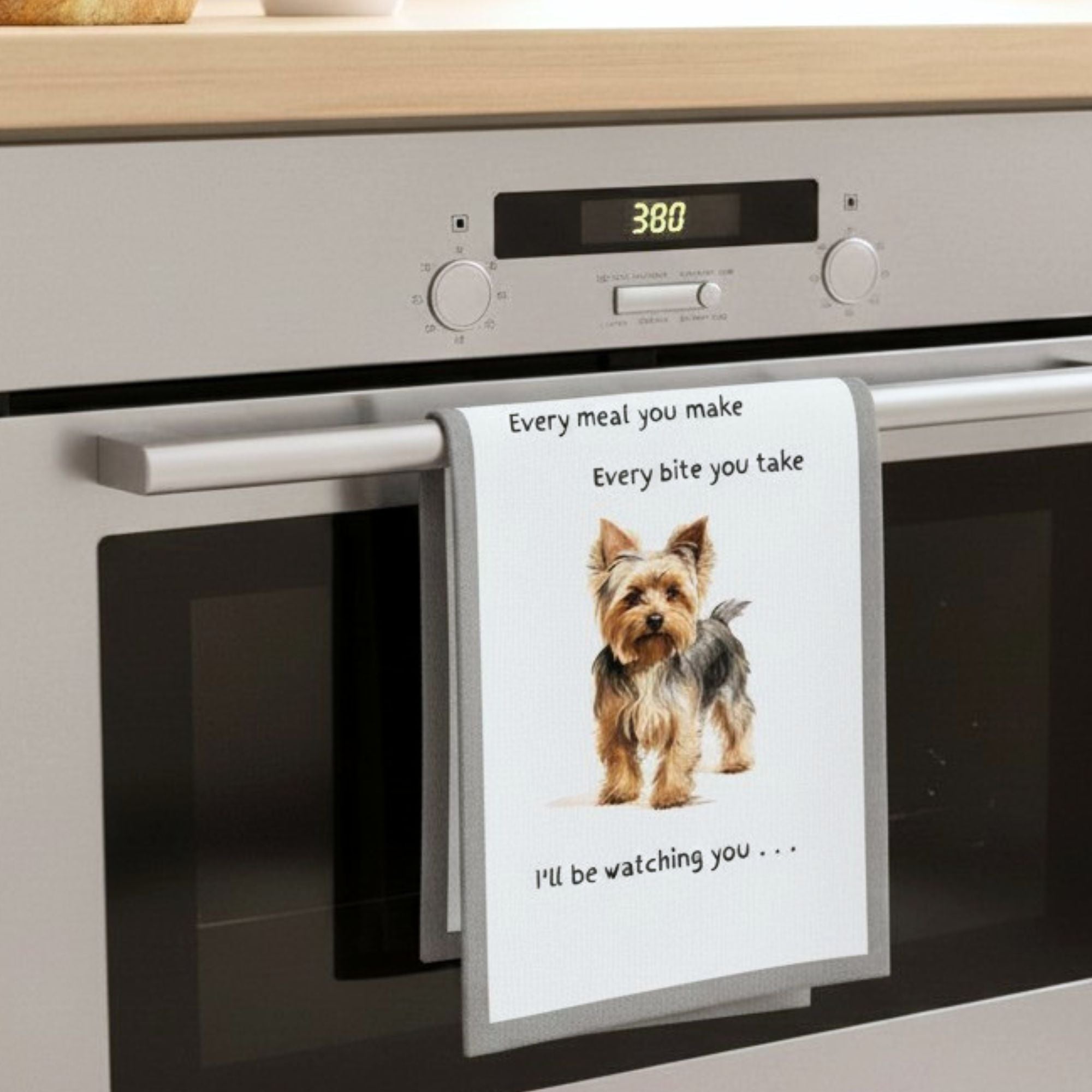 Dog Breed Tea Towel With 'Watching You' Funny Wording (Yorkshire Terrier)