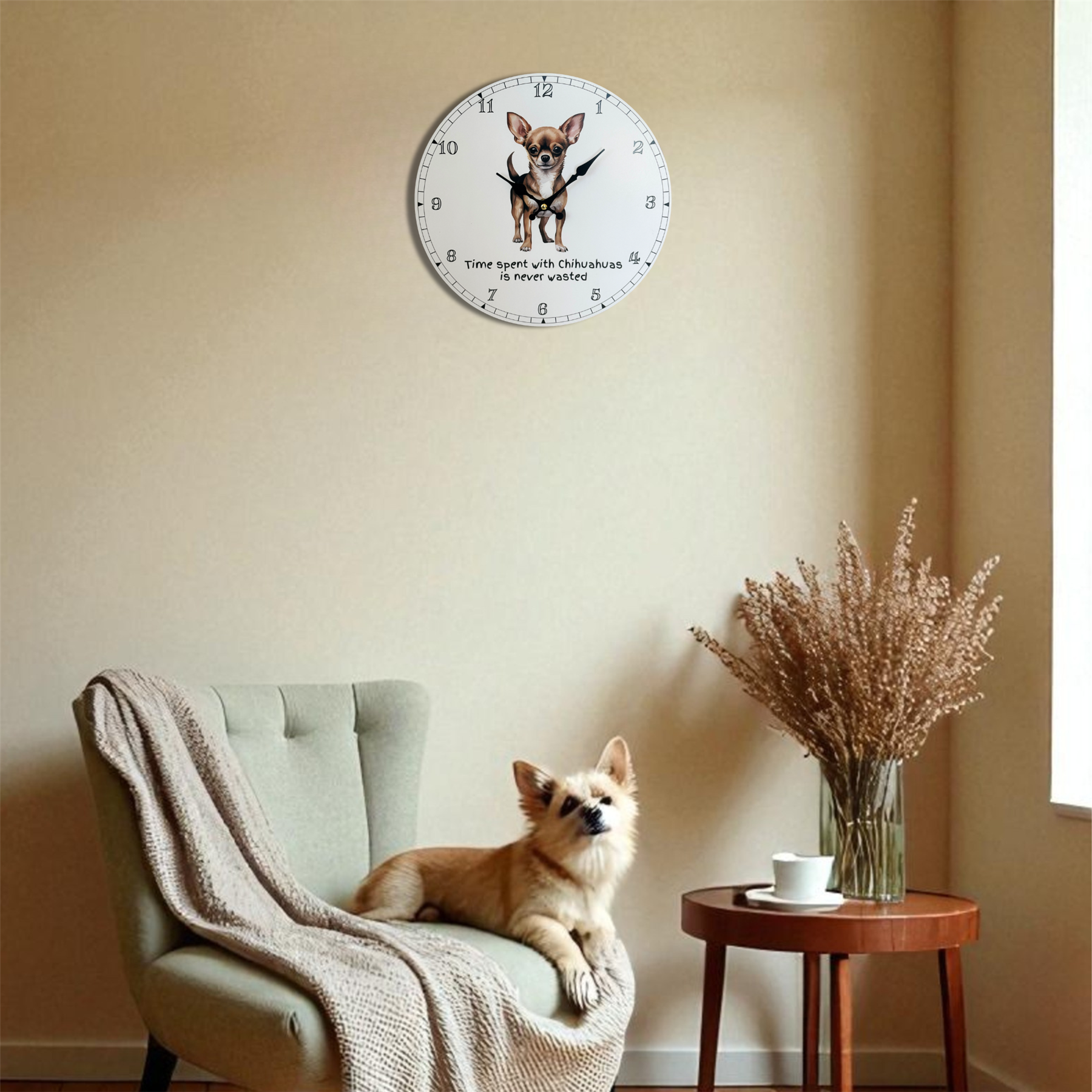 'Love Dogs' Dog Breeds Wall Clock 'Time Spent With Chihuahuas'