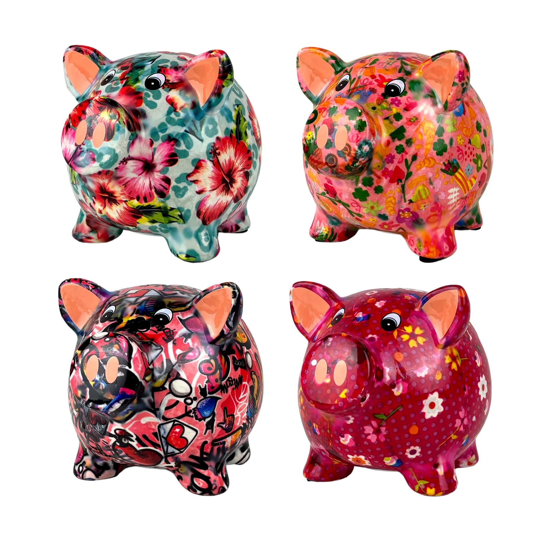 Pomme Pidou 'Rosie' Traditional Pig Shaped Ceramic Money Box Piggy Bank, 15cm, gift boxed (8 PACK)