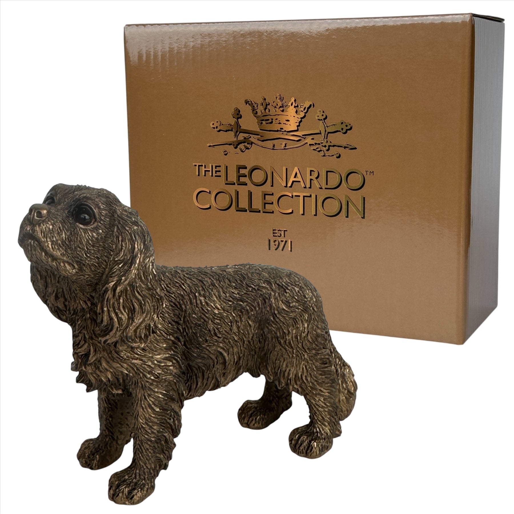 King Charles Spaniel Dog figurine, Leonardo Reflections Bronzed, gift boxed