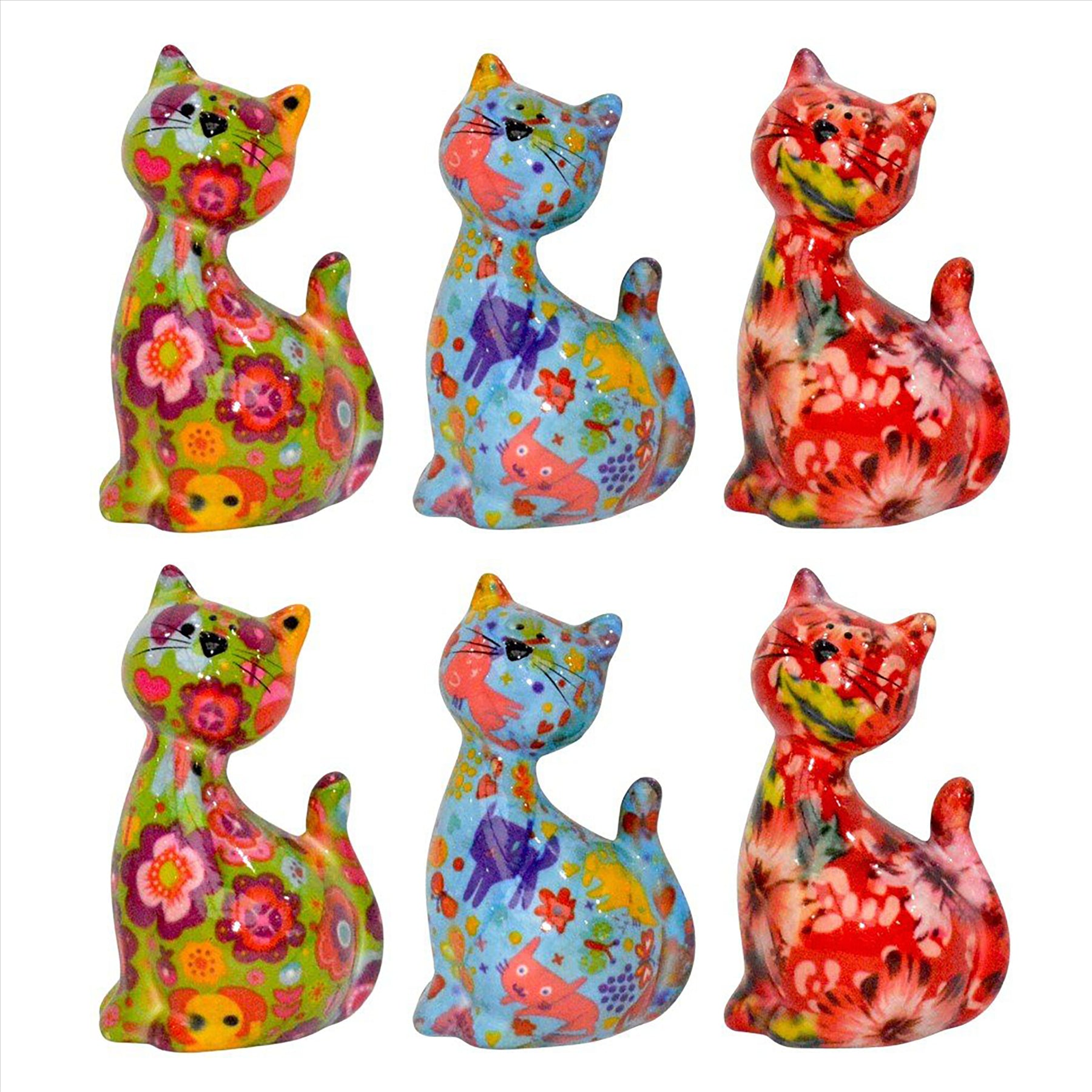 Pomme Pidou mini 'Caramel' bright coloured ceramic Cat shaped Money Box (6 PACK IN DISPLAY BOX)