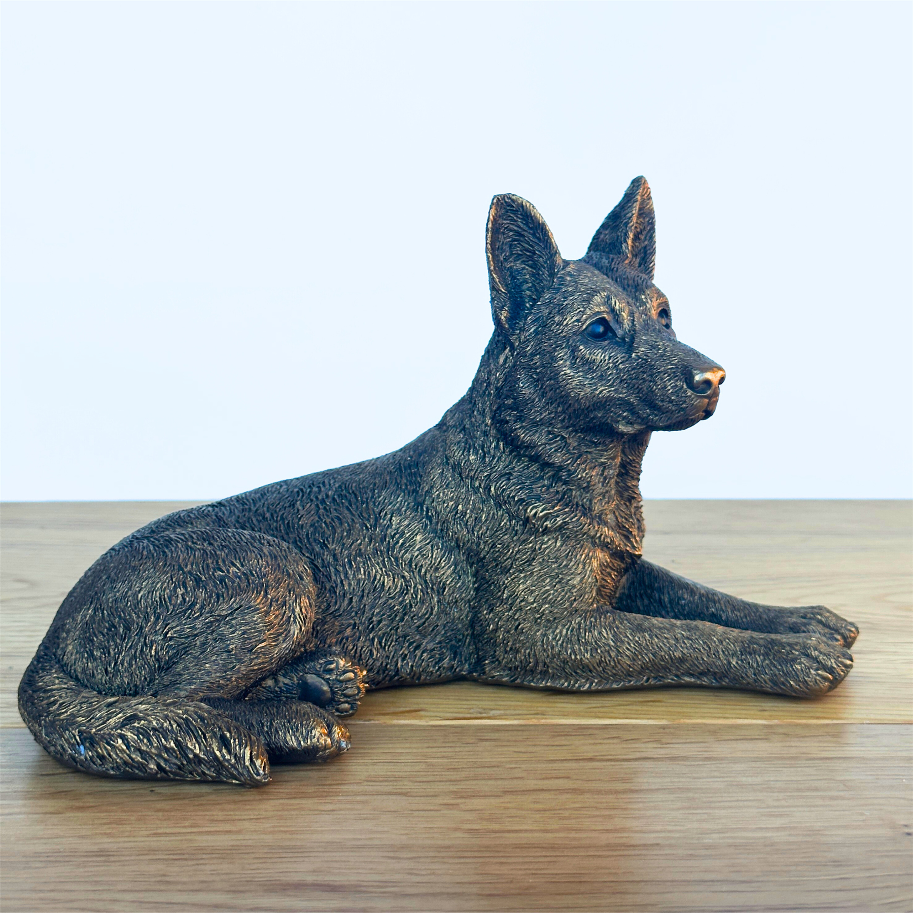 Laying German Shepherd Dog figurine, Leonardo Reflections Bronzed, gift boxed