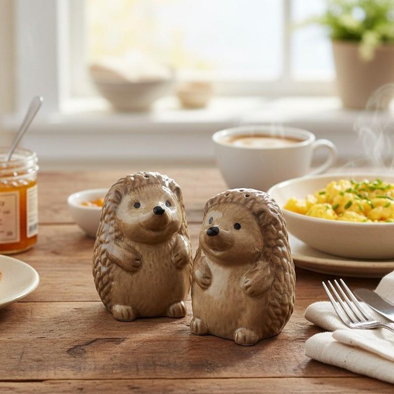Hedgehogs design ceramic Salt & Pepper shaker set, gift boxed