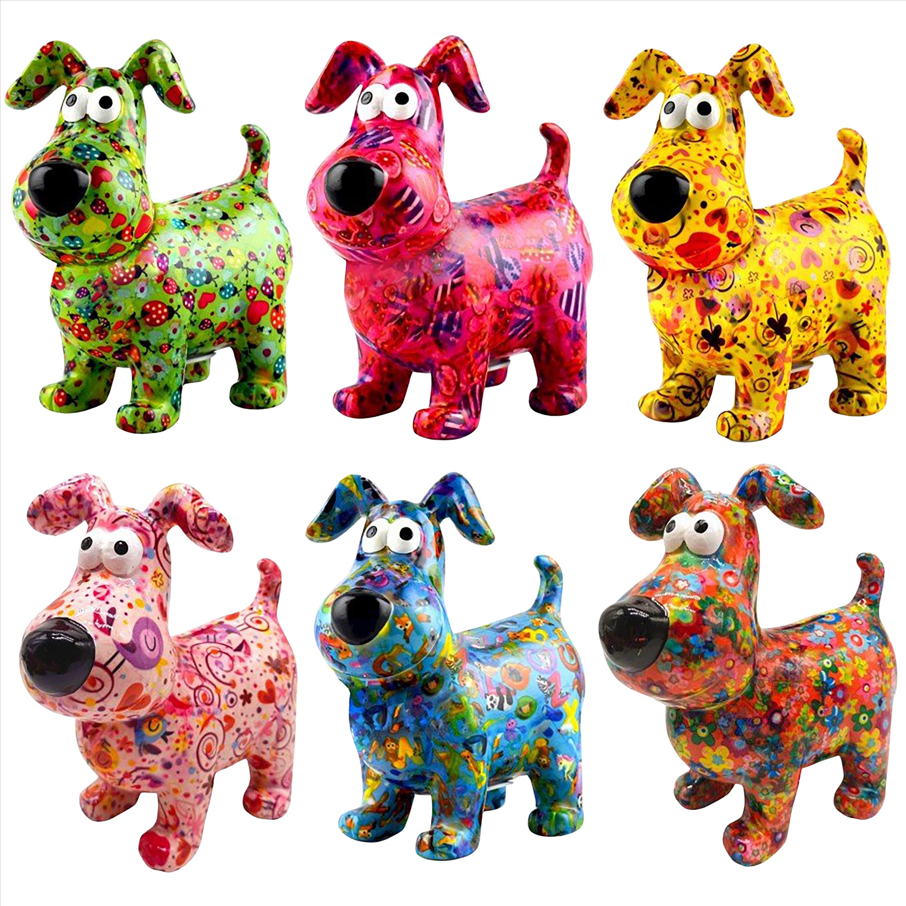 Pomme Pidou 'Hugo' bright coloured ceramic Dog shaped Money Box (Medium) (6 PACK, ASSORTED)