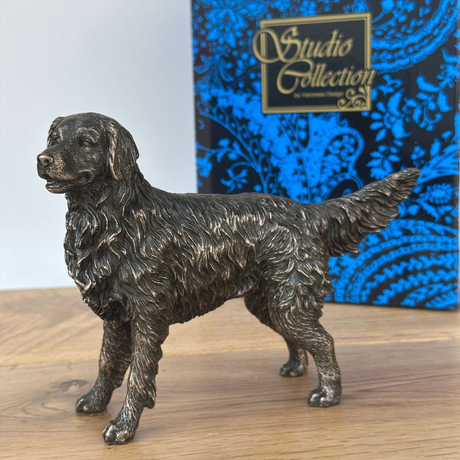 Retriever figurine in solid cold cast bronze, gift boxed