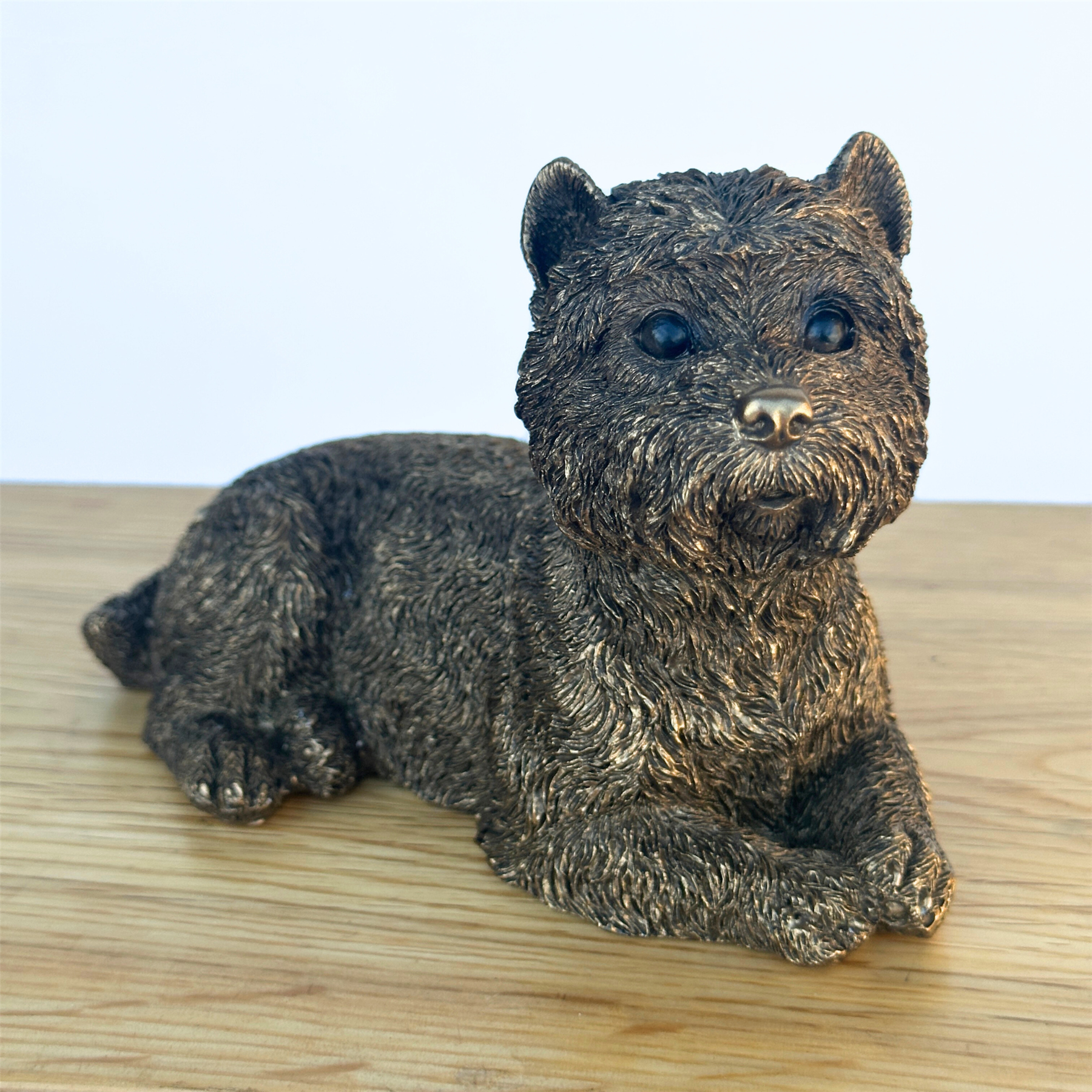 Laying West Highland Terrier 'Westie' Dog figurine, Leonardo Reflections Bronzed, gift boxed