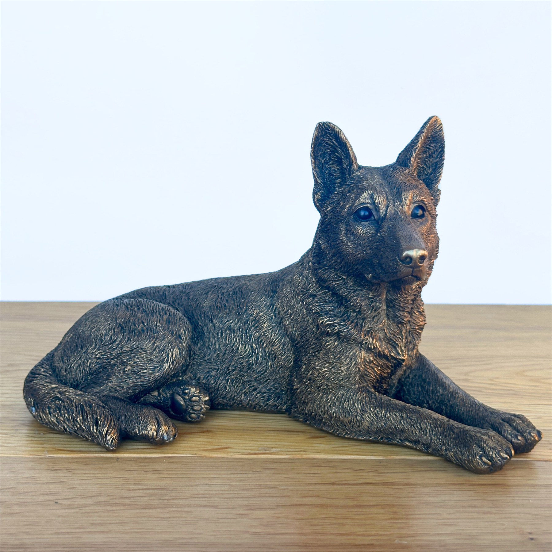 Laying German Shepherd Dog figurine, Leonardo Reflections Bronzed, gift boxed