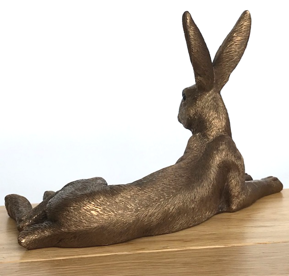 Leonardo Reflections Bronzed range large (26cm) Bronze effect Lying Hare ornament figurine, gift boxed