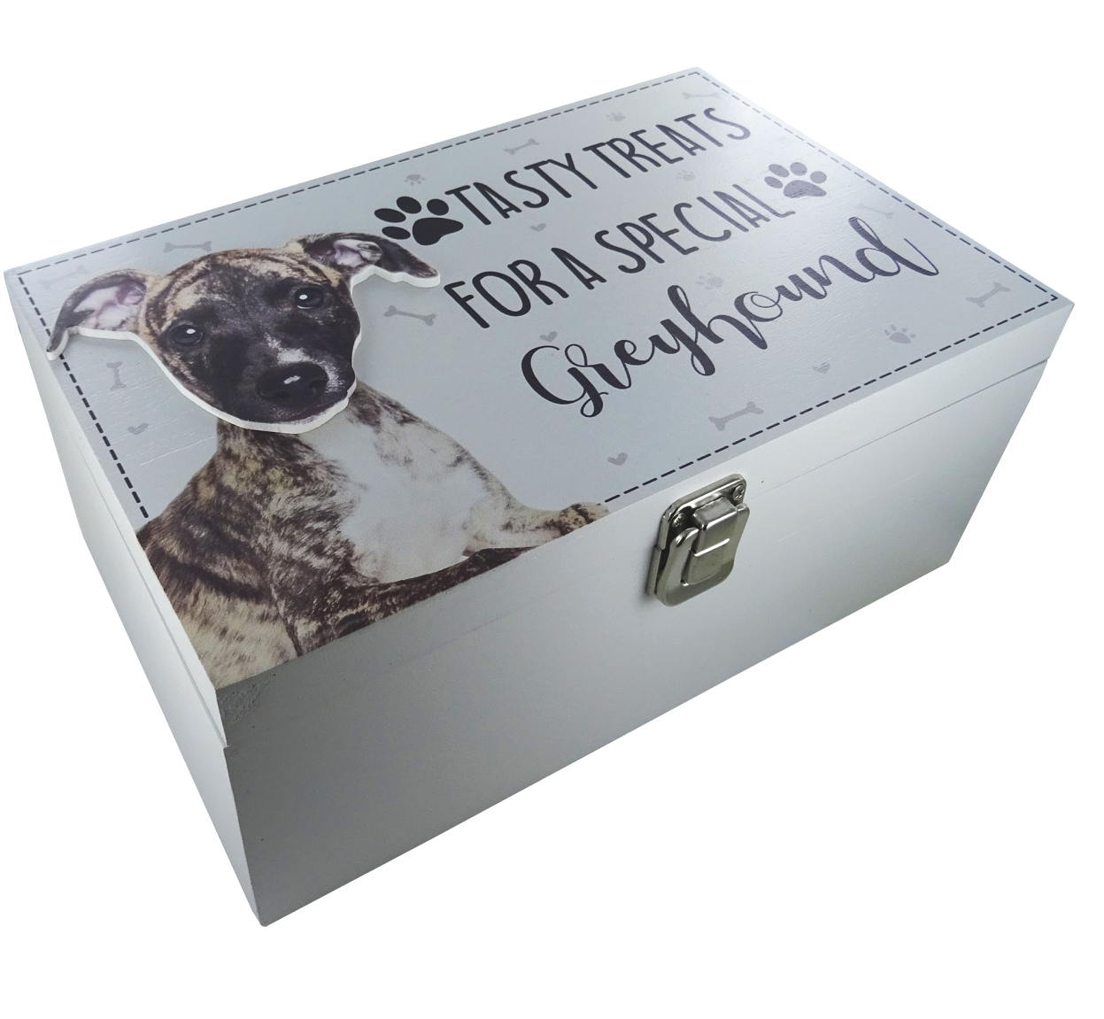 Dog Treat Box for Greyhound, wooden food storage box container