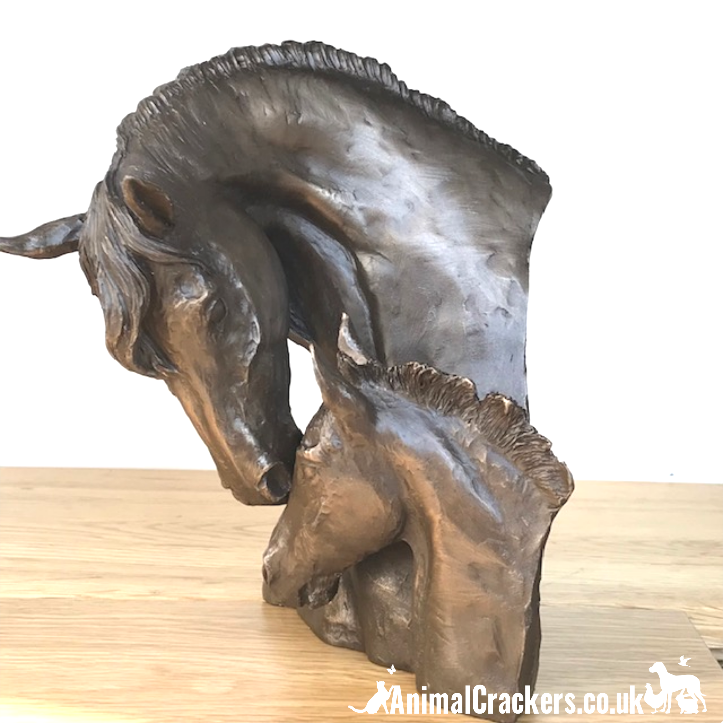 Cold cast bronze Mare & Foal Heads sculpture by David Geenty, fabulous Horse or Pony lover gift, a real statement piece