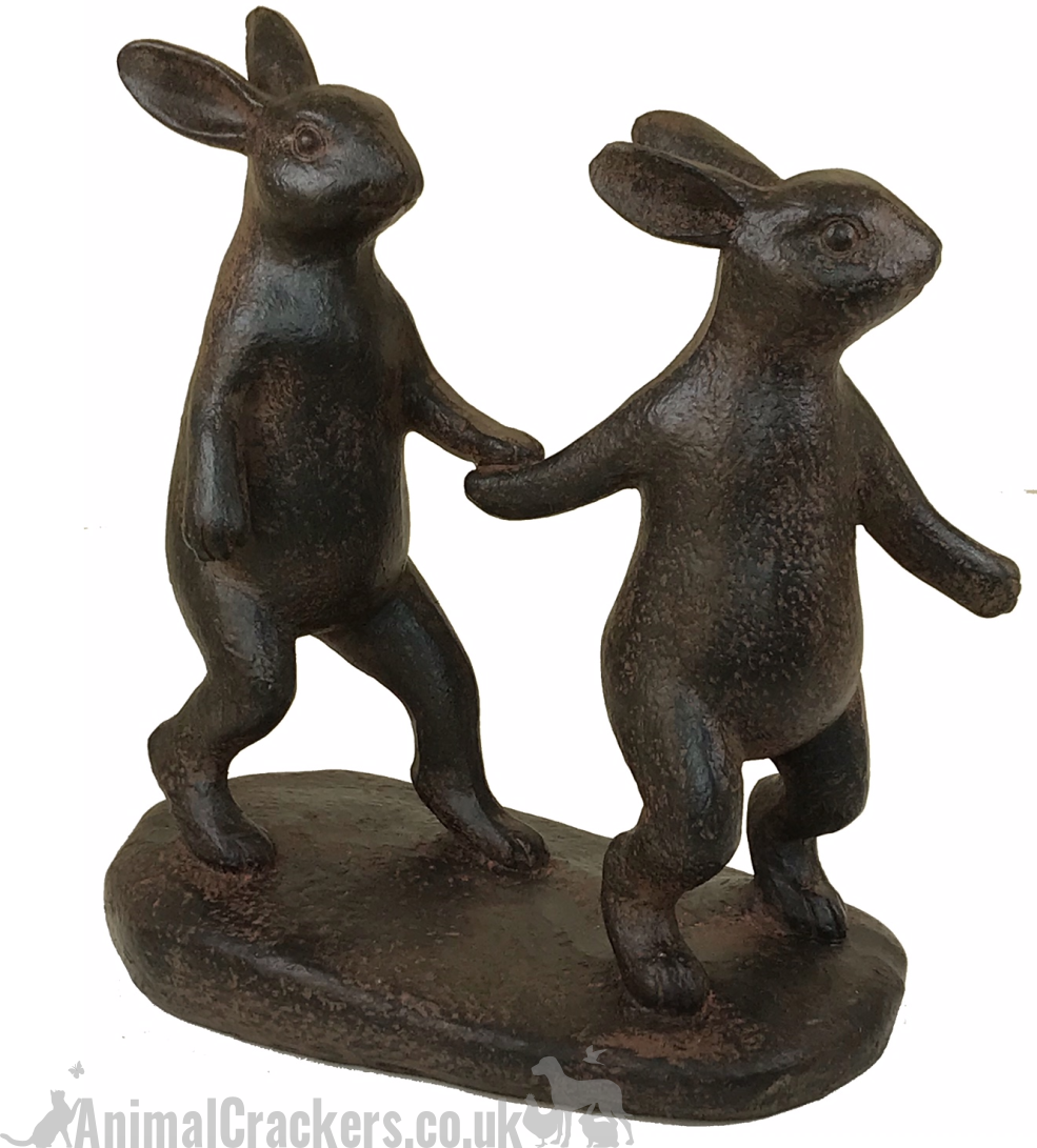 Chip & Dale - pair of rabbits holding hands ornament, dark bronze clay effect (PACK OF 2 FIGURNES))