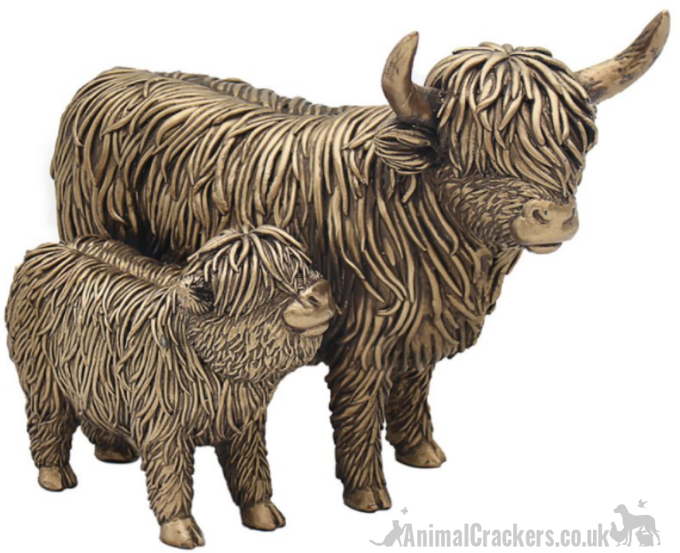 Leonardo Bronzed Mother & Calf Highland Cows ornament sculpture figurine, gift boxed