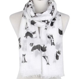 Border Collie (black & white print) ladies Scarf Sarong, quality cotton mix fabric
