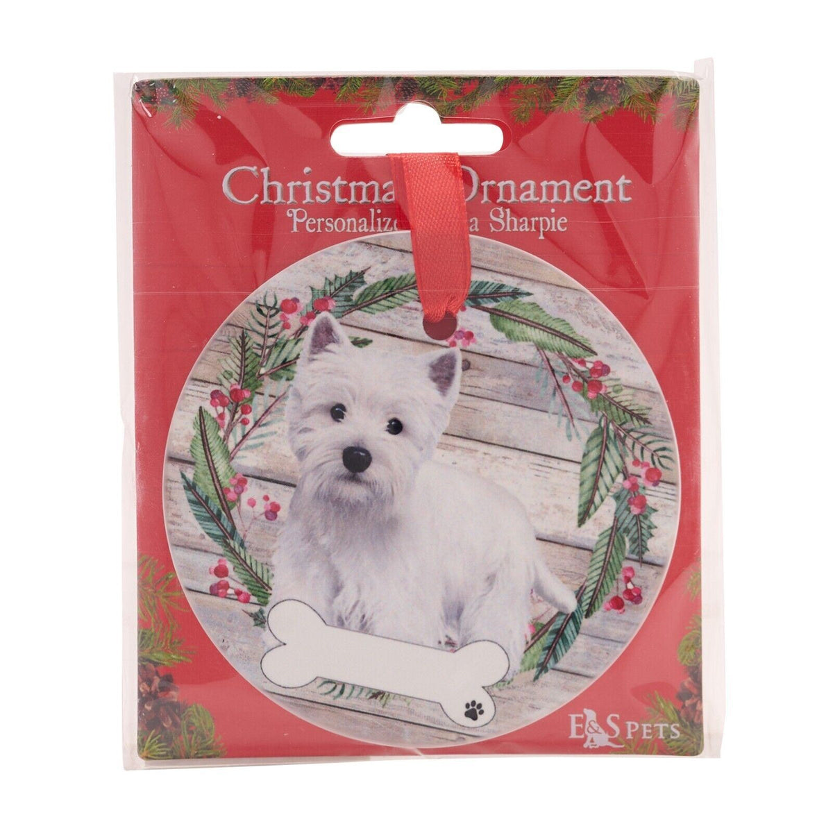West Highland Terrier hanging decoration ceramic space for name Westie dog gift