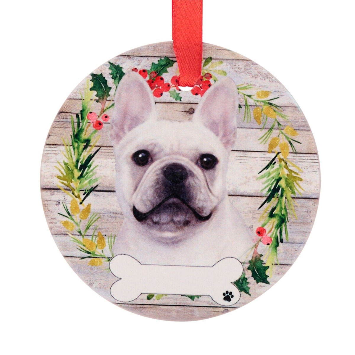 French Bulldog hanging decoration ceramic space for name Frenchie dog gift