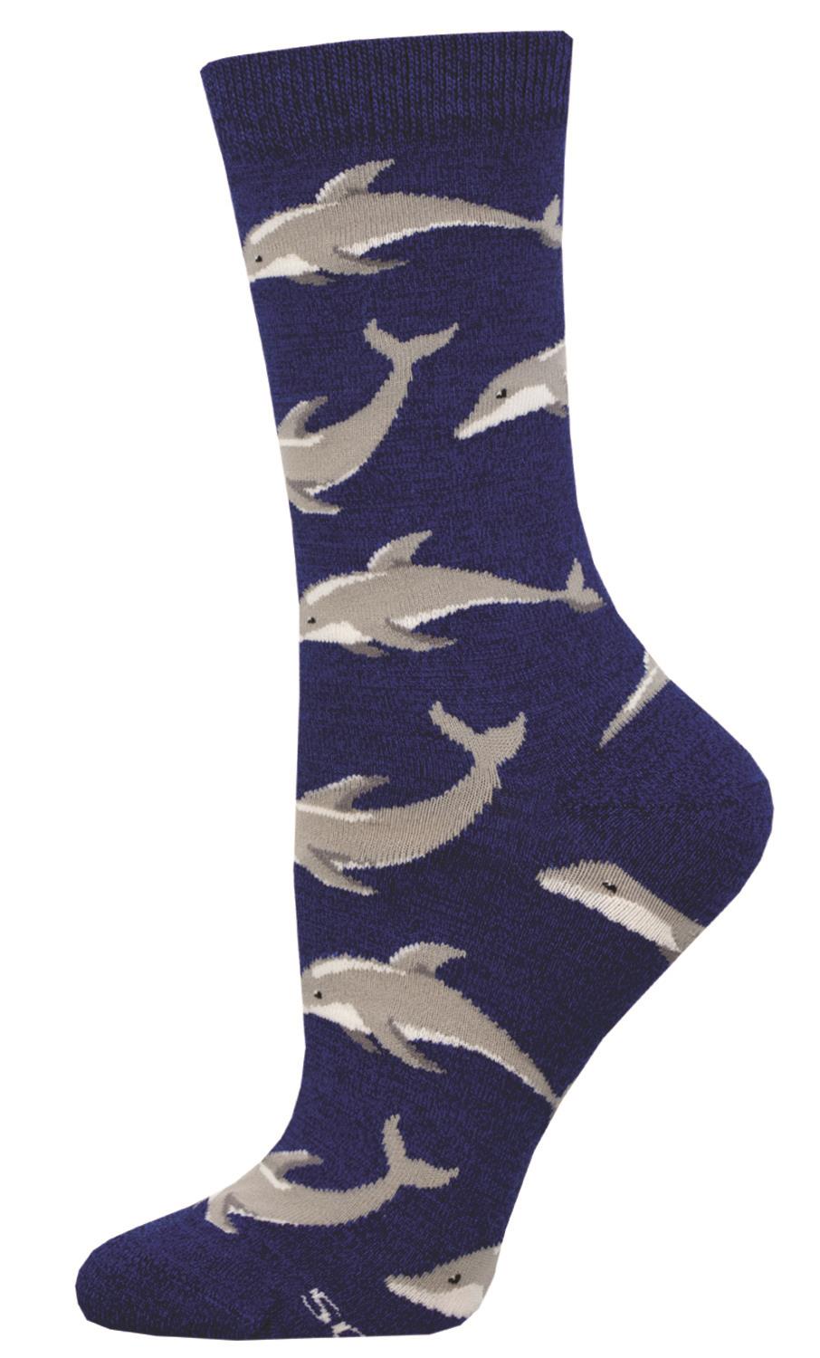 Socksmith 'JOYOUS DOLPHIN' Dolphin design Women's quality Bamboo mix crew socks, bright colours and fun design, one size (fits UK size 3 to 8.5)