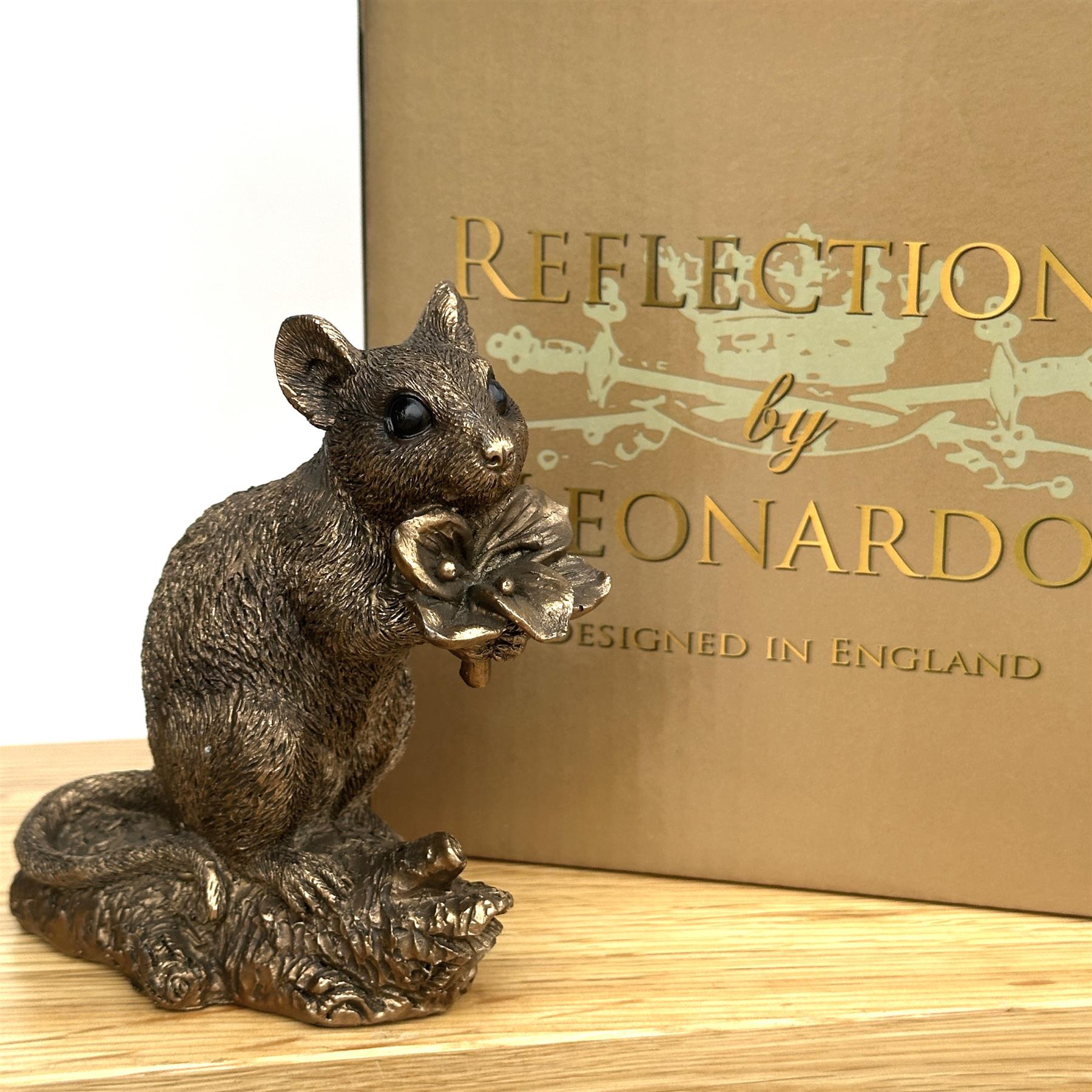 Mouse with Flower figurine, Leonardo Reflections Bronzed range, gift boxed