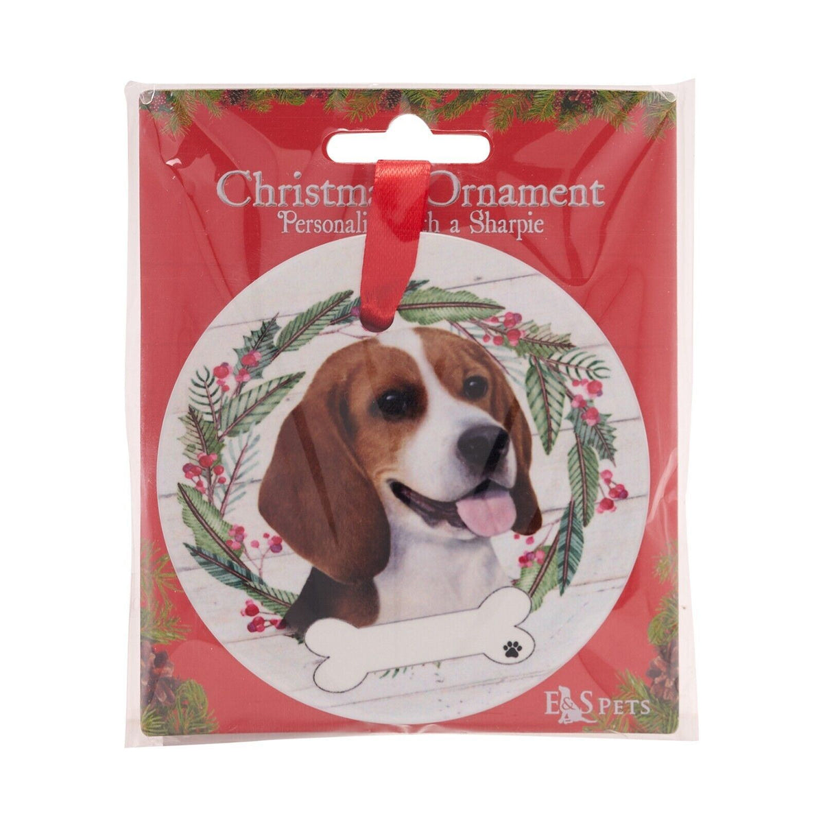 Beagle hanging decoration ceramic with space for name dog lover gift memorial