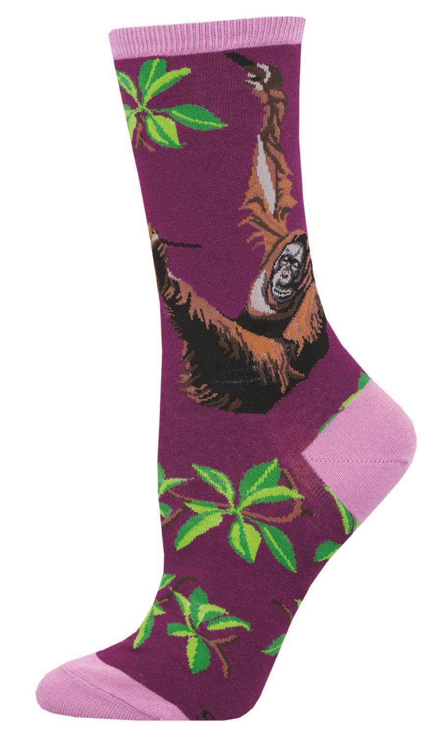 Socksmith 'Monkey' design Women's quality Cotton mix crew socks, bright colours and fun design, one size (fits UK size 3 to 8.5)