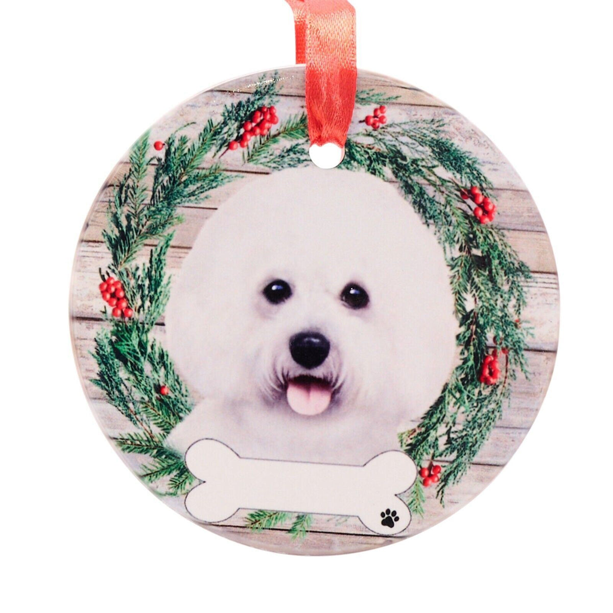 Bichon Frise hanging decoration ceramic space for name dog lover gift memorial