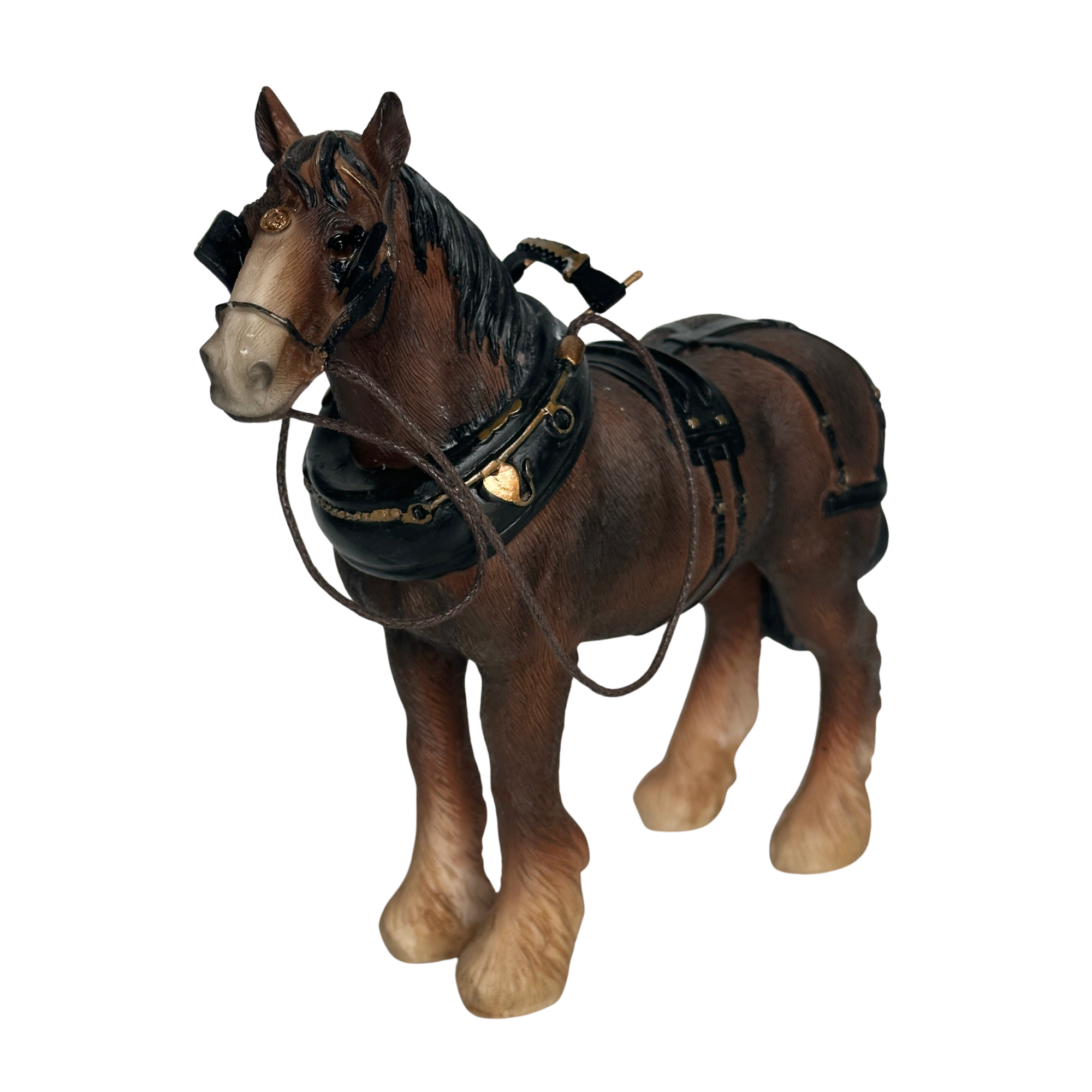 FACTORY SECONDS - 50% OFF - Leonardo Bay Shire Cart Heavy Horse in harness ornament figurine, gift boxed (length 18cm)