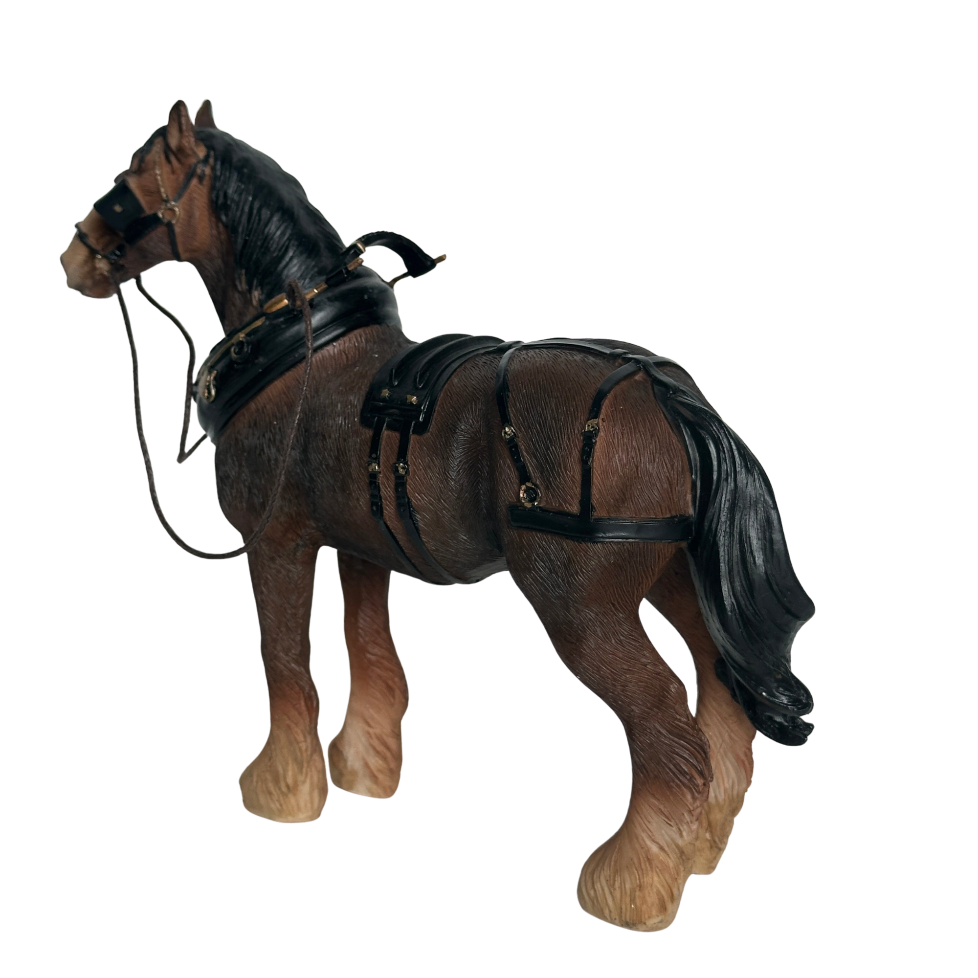FACTORY SECONDS - 50% OFF - Leonardo Bay Shire Cart Heavy Horse in harness ornament figurine, gift boxed (length 18cm)