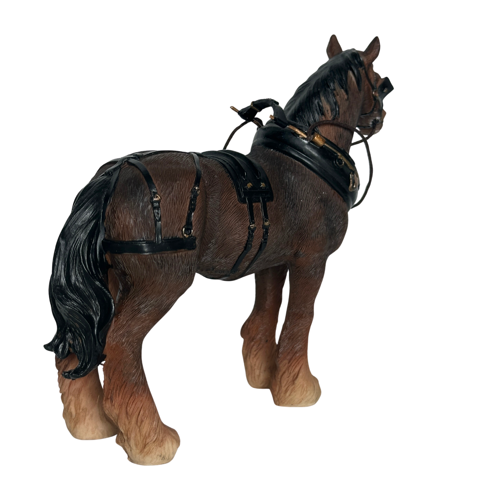 FACTORY SECONDS - 50% OFF - Leonardo Bay Shire Cart Heavy Horse in harness ornament figurine, gift boxed (length 18cm)
