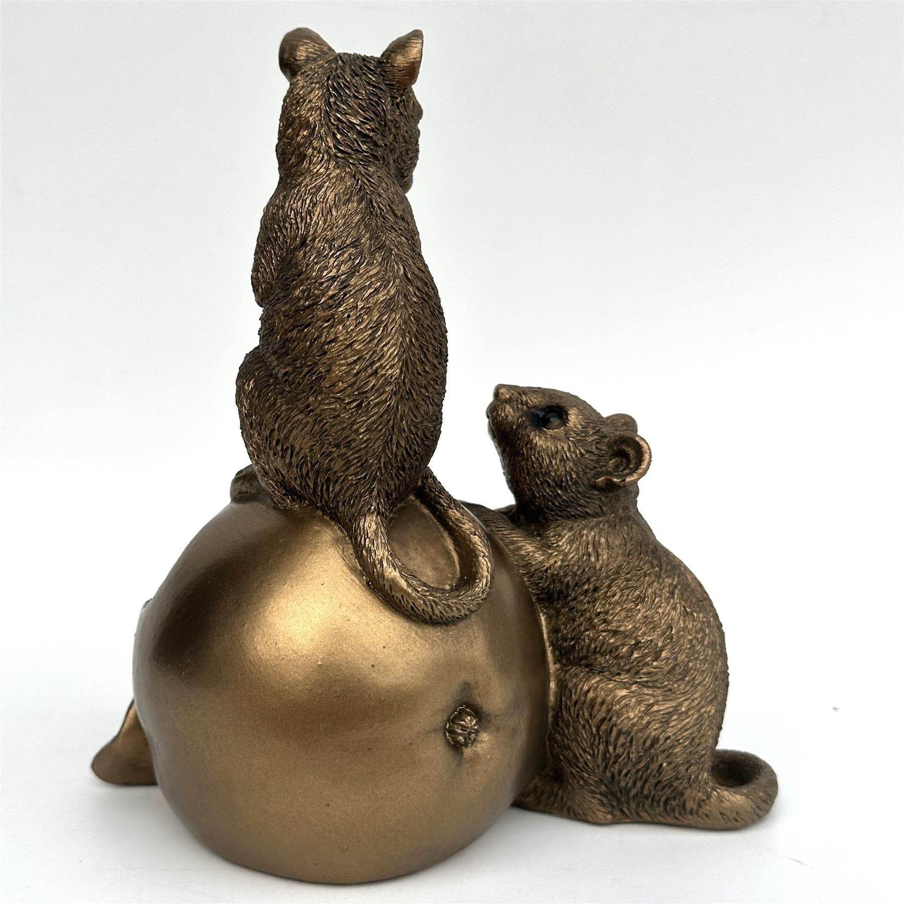 Two Mice playing on an Apple figurine, Leonardo Reflections Bronzed range, gift boxed