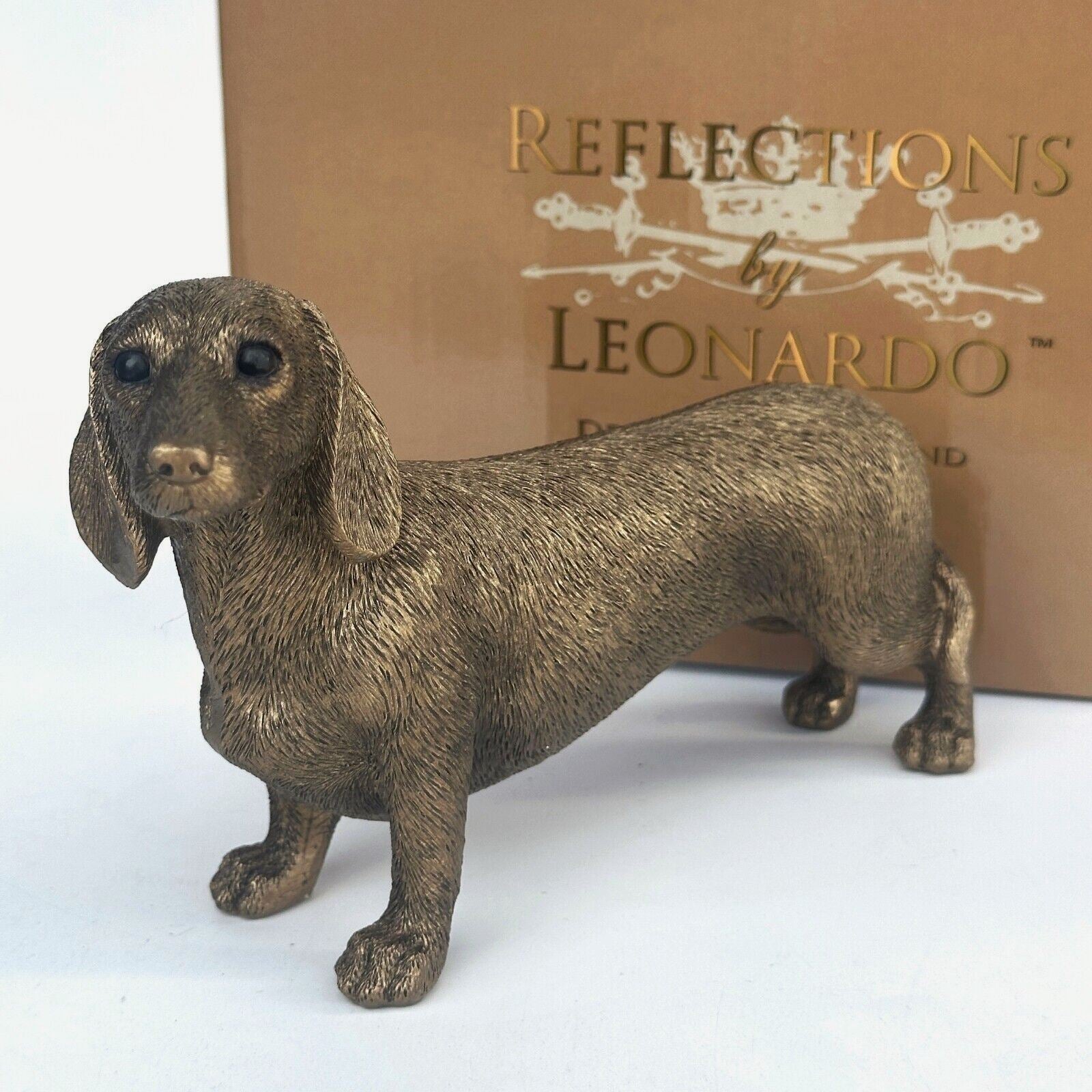 Leonardo Dachshund figurine, Reflections Bronze range, gold gift box