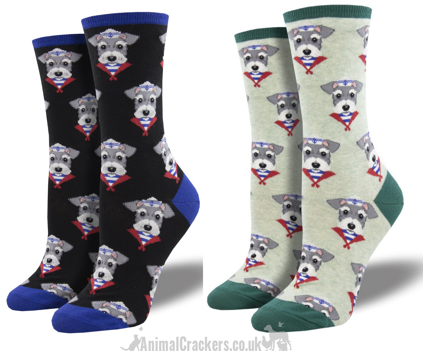 Women's Socksmith 'Snazzy Schnauzer' design socks, one size, great novelty Dog lover gift