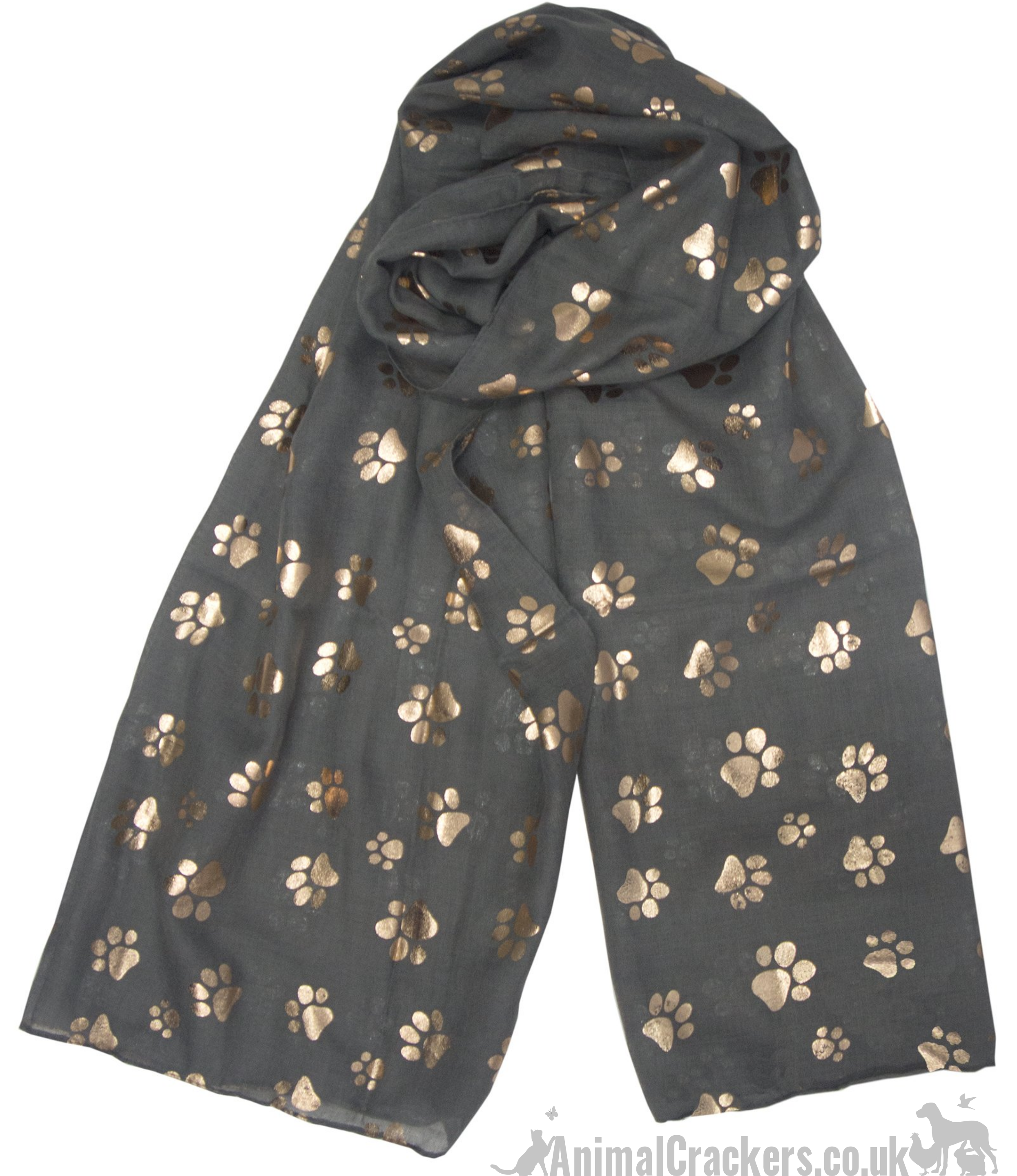 Gold foil Paw print ladies lightweight cotton mix Scarf Sarong in choice of colours, great Dog or Cat lover gift and stocking filler