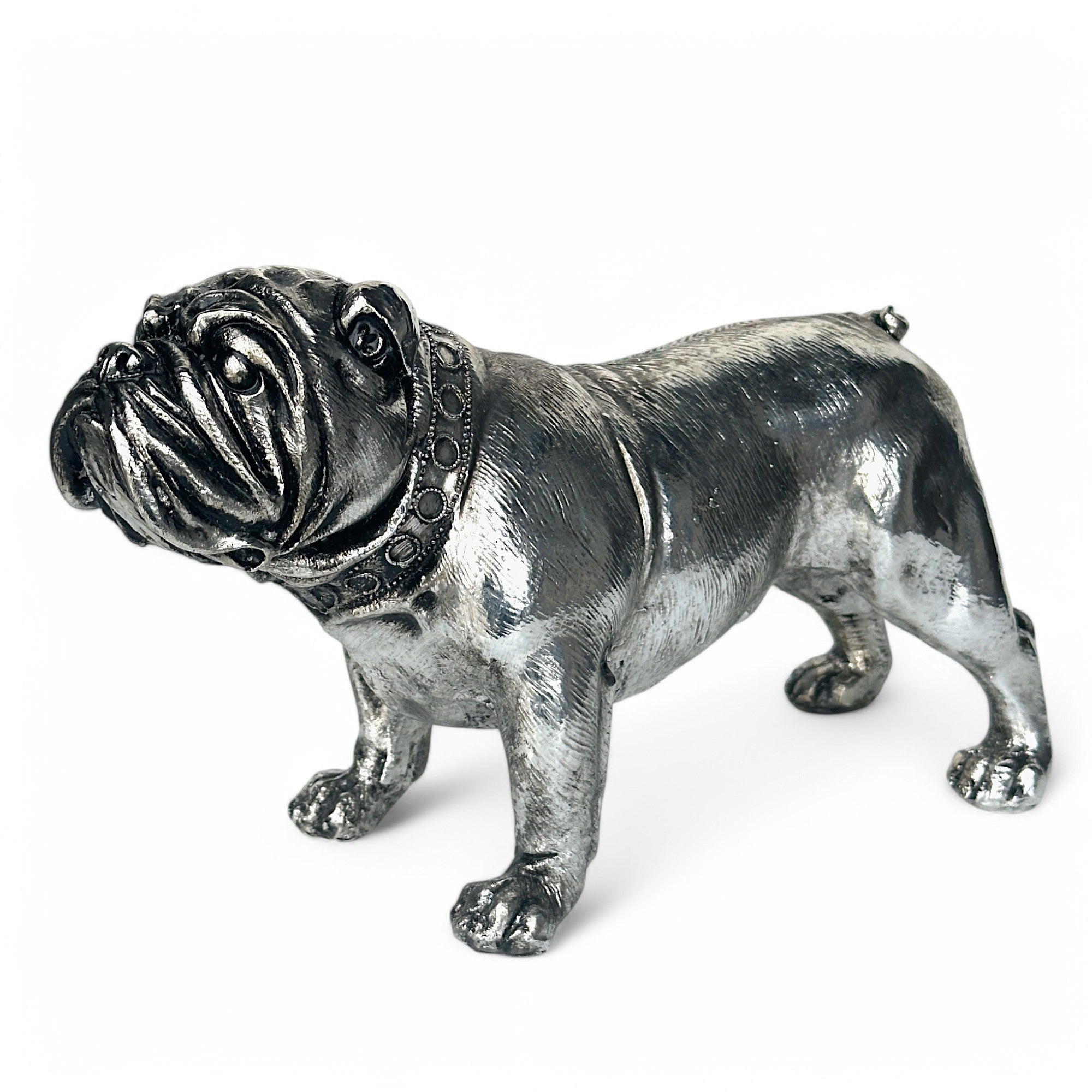 Large 26cm Silver Bulldog Figurine, gift boxed