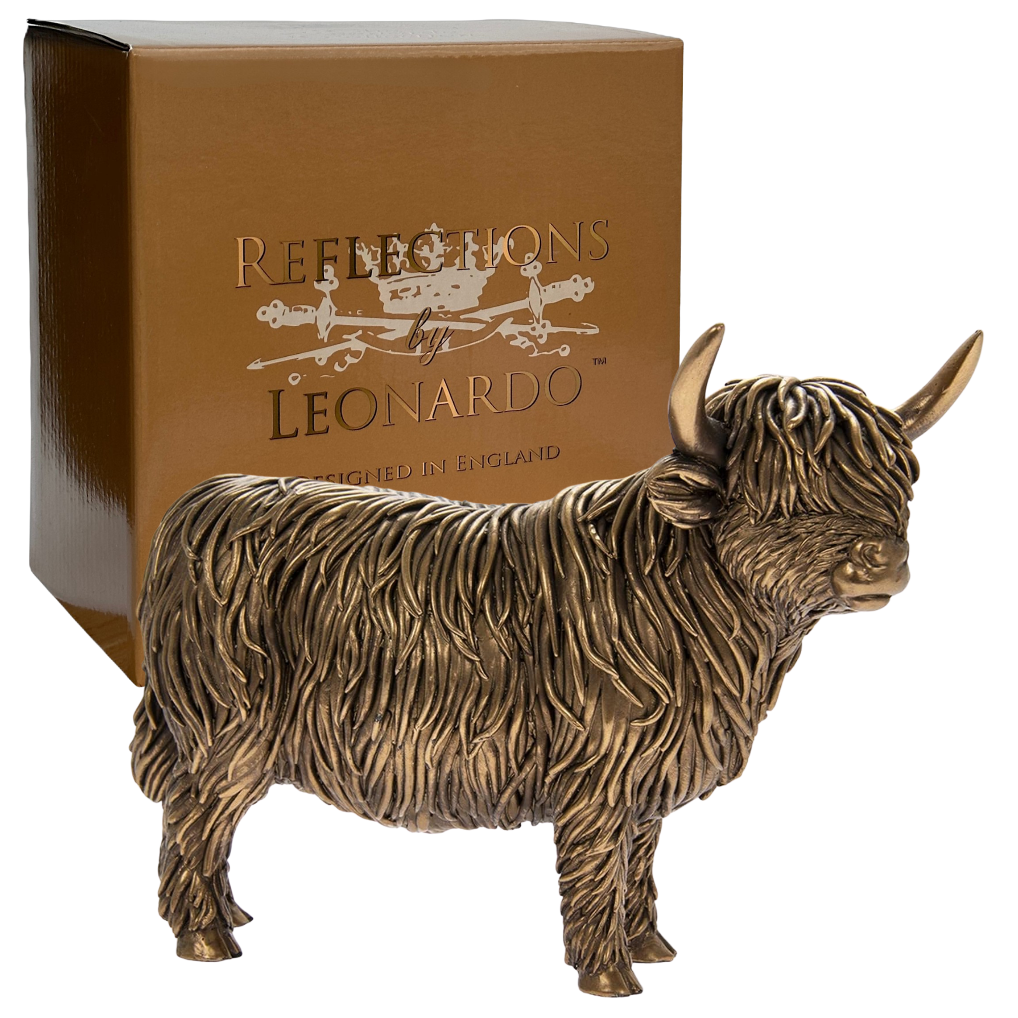 Highland Cow ornament figurine, Leonardo Bronzed Reflections range, 19cm