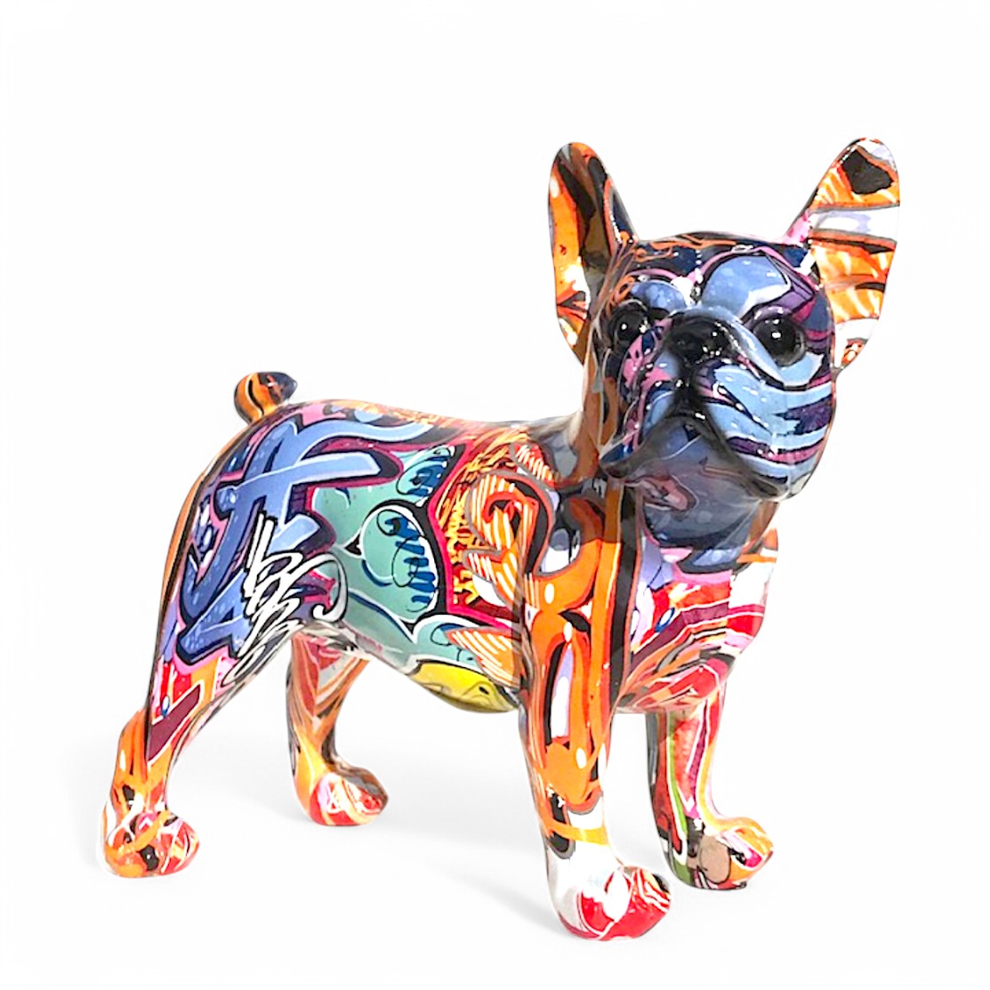 Graffiti Art French Bulldog figurine, bright coloured with glossy finish, boxed